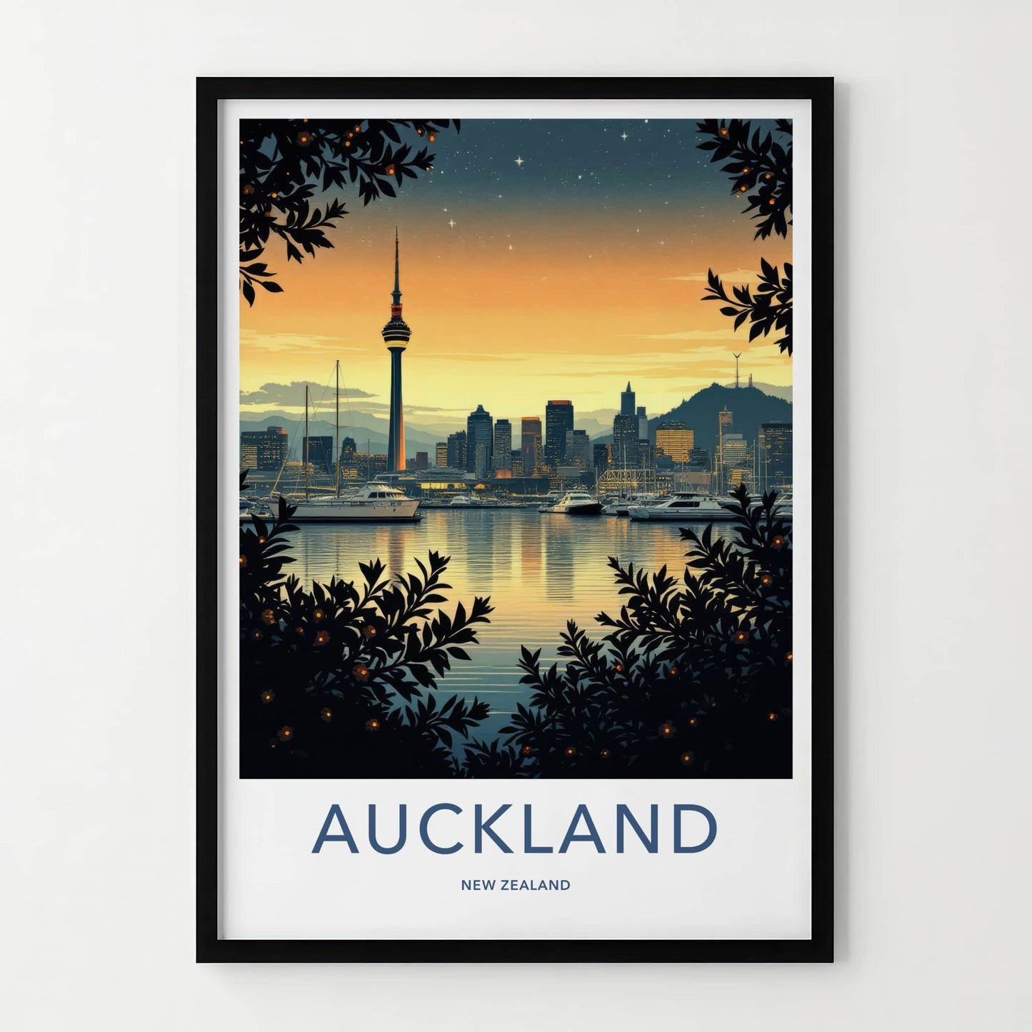 Auckland Poster - New Zealand Travel Art - Sky Tower Twilight Home Decor