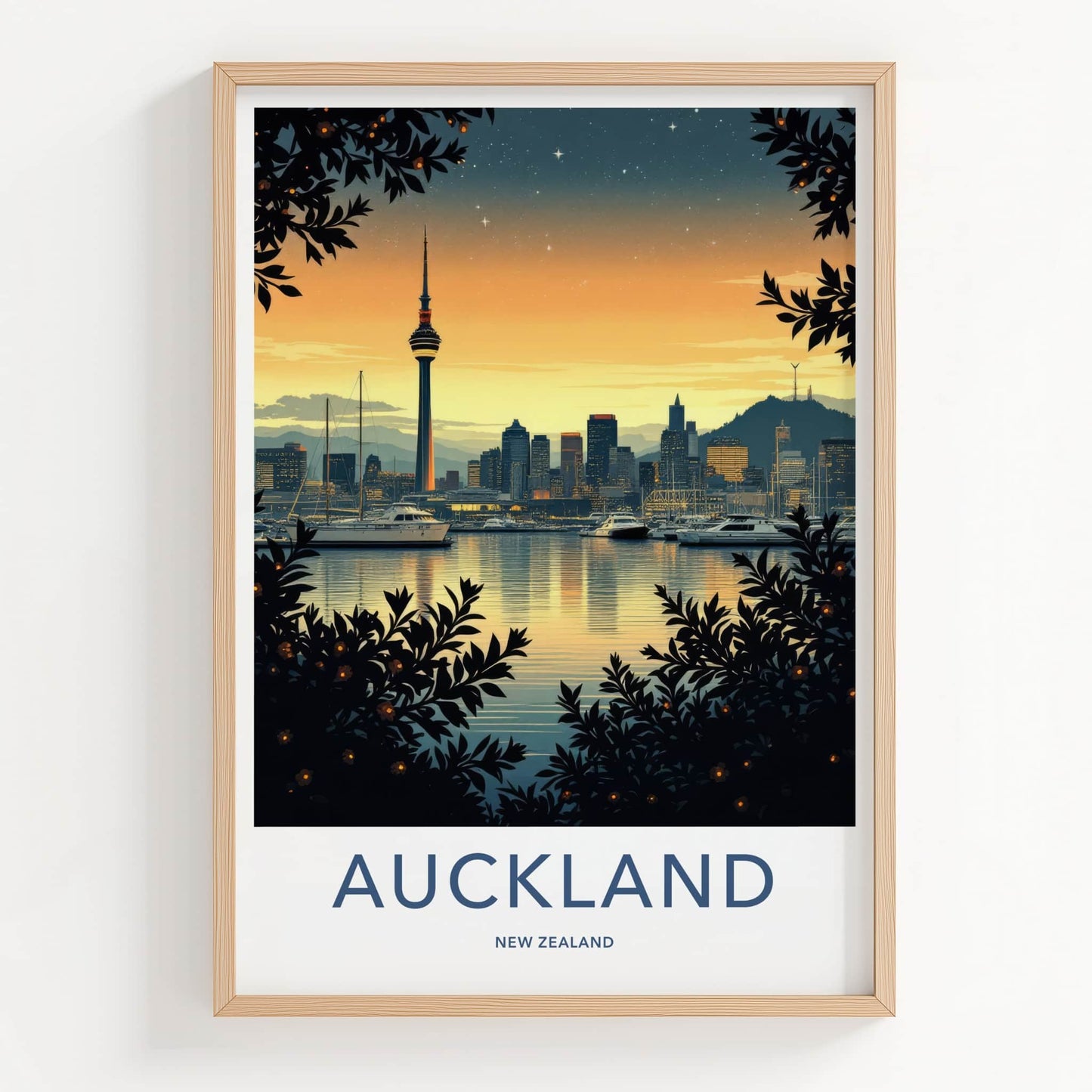 Auckland Poster - New Zealand Travel Art - Sky Tower Twilight Home Decor
