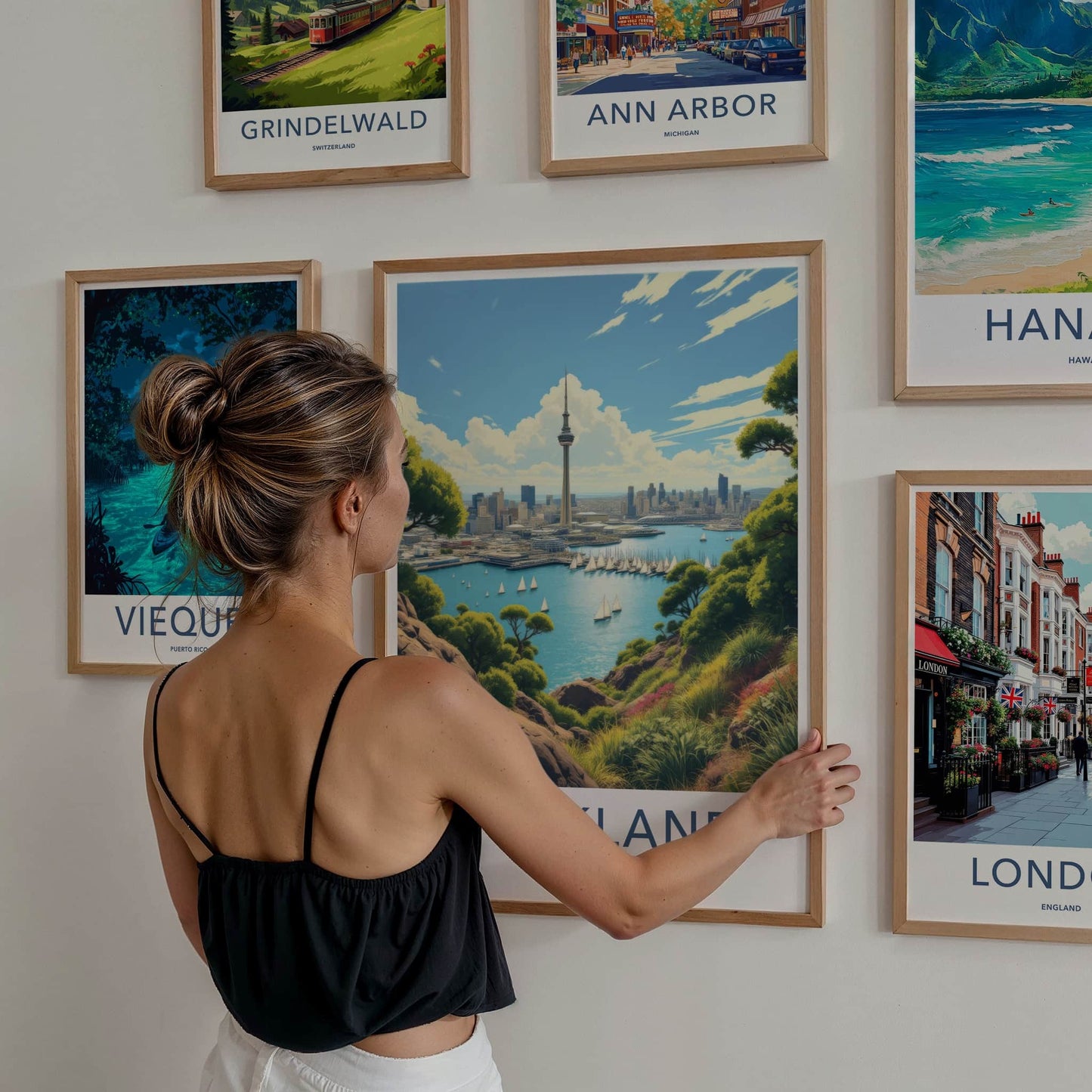 Auckland Poster - New Zealand Travel Art - Skytower Harbor View Home Decor