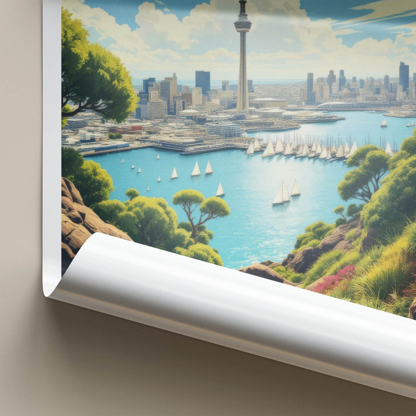 Auckland Poster - New Zealand Travel Art - Skytower Harbor View Home Decor