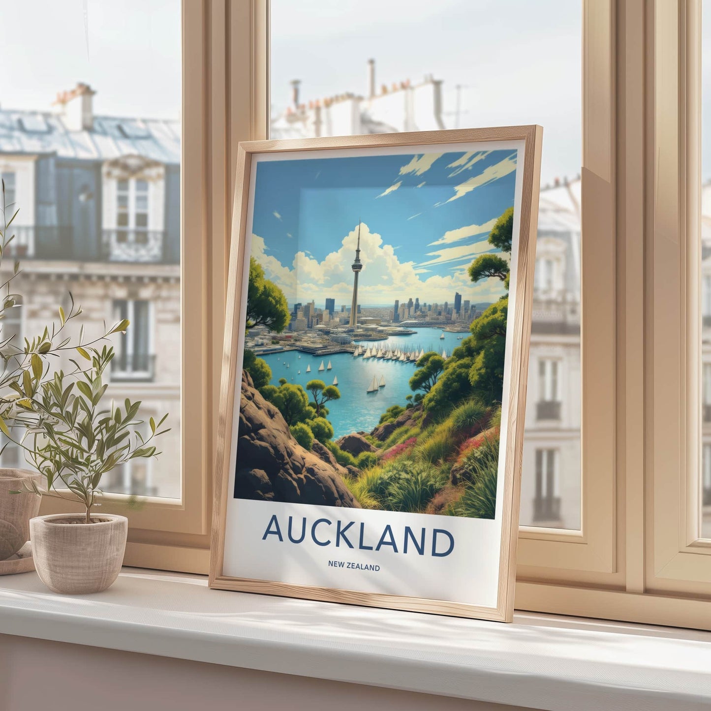Auckland Poster - New Zealand Travel Art - Skytower Harbor View Home Decor