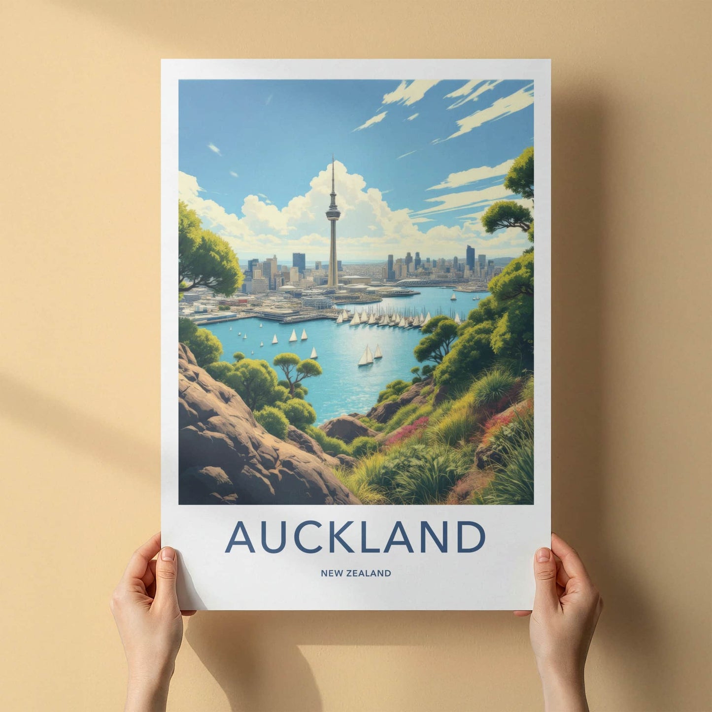 Auckland Poster - New Zealand Travel Art - Skytower Harbor View Home Decor