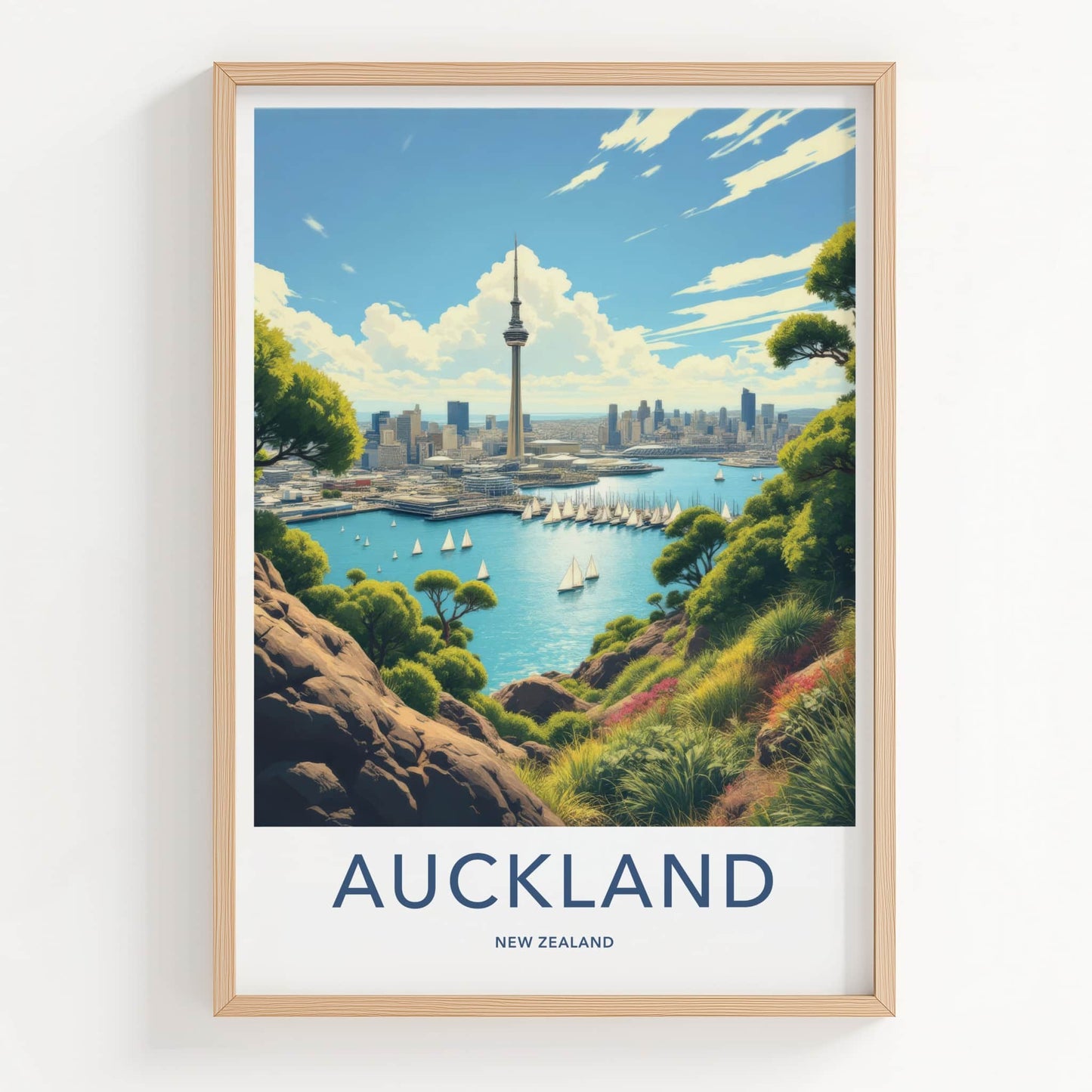 Auckland Poster - New Zealand Travel Art - Skytower Harbor View Home Decor