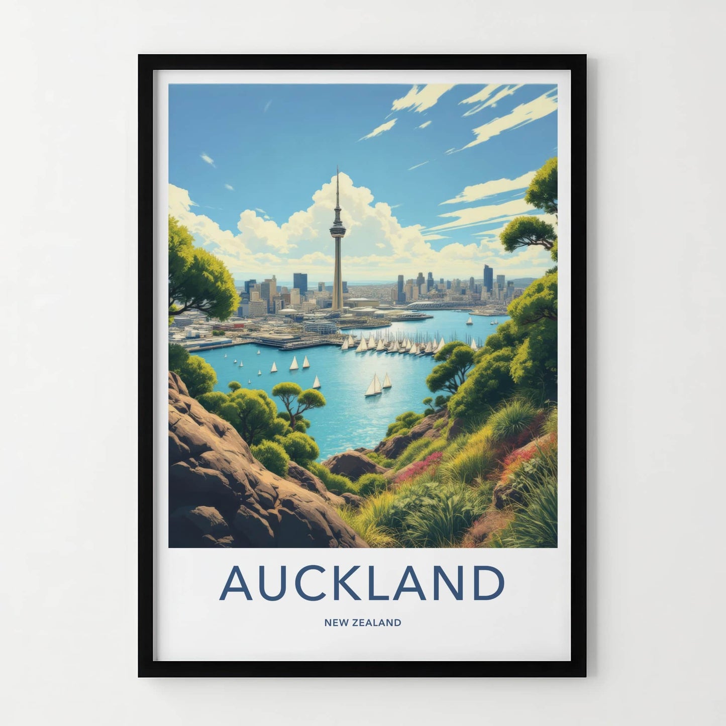 Auckland Poster - New Zealand Travel Art - Skytower Harbor View Home Decor