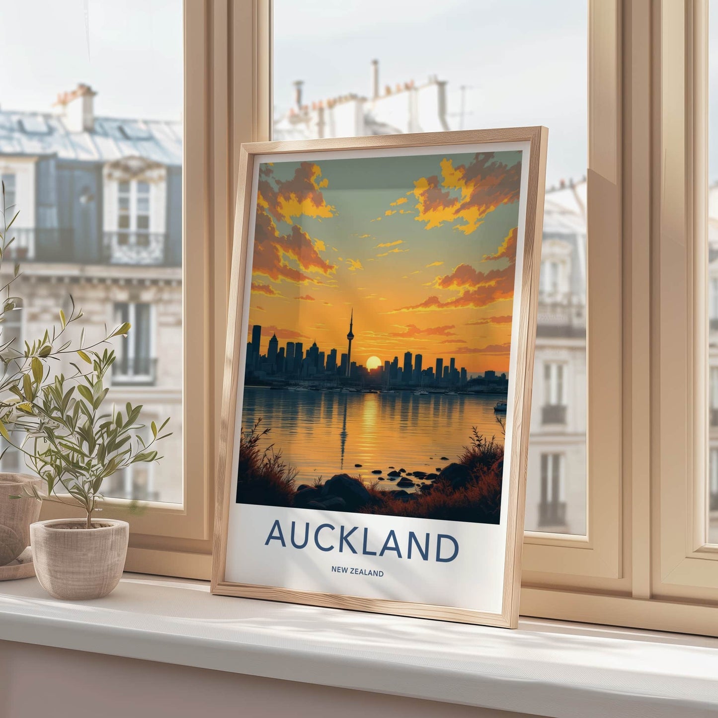 Auckland Poster - New Zealand Travel Art - Sunset City Skyline Home Decor