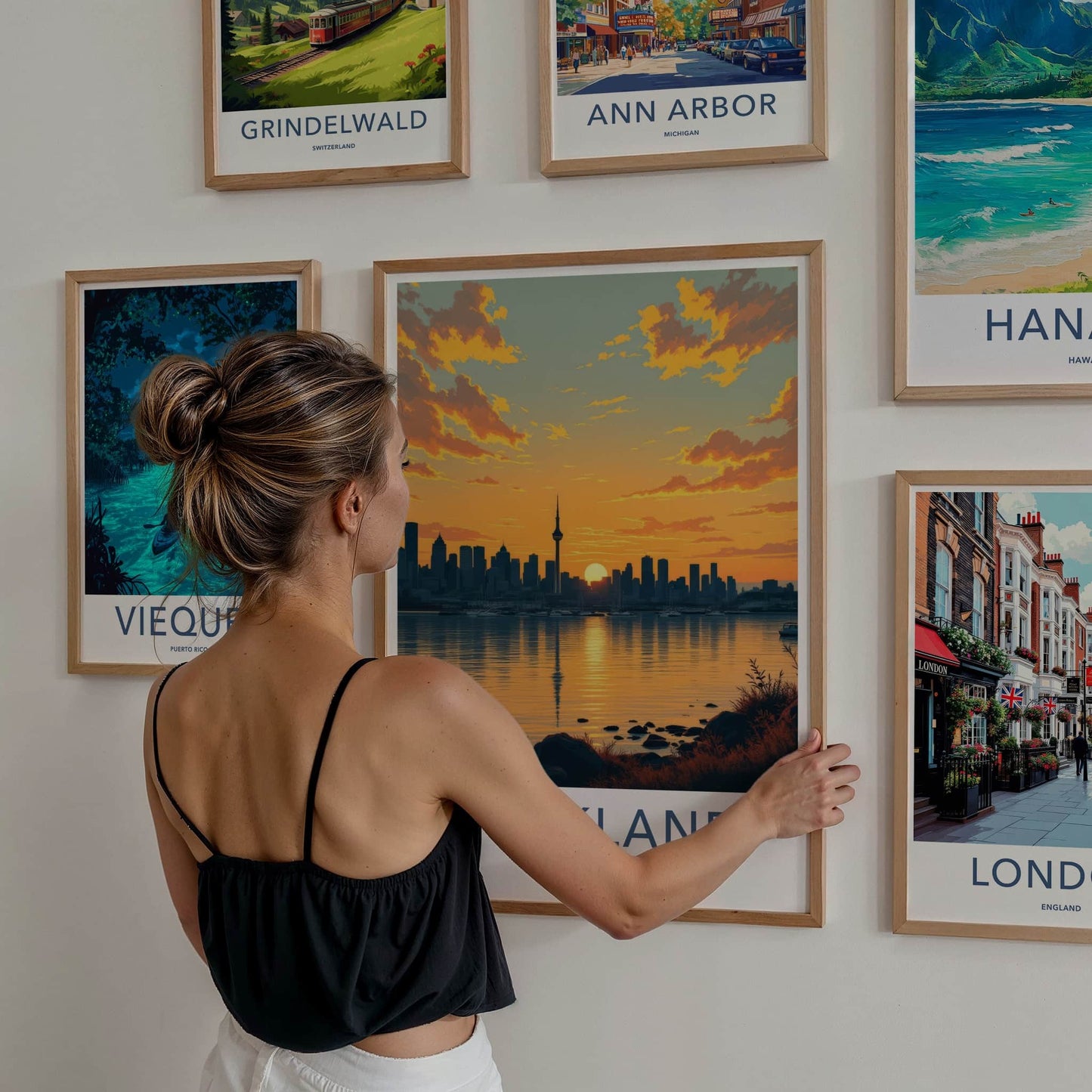 Auckland Poster - New Zealand Travel Art - Sunset City Skyline Home Decor