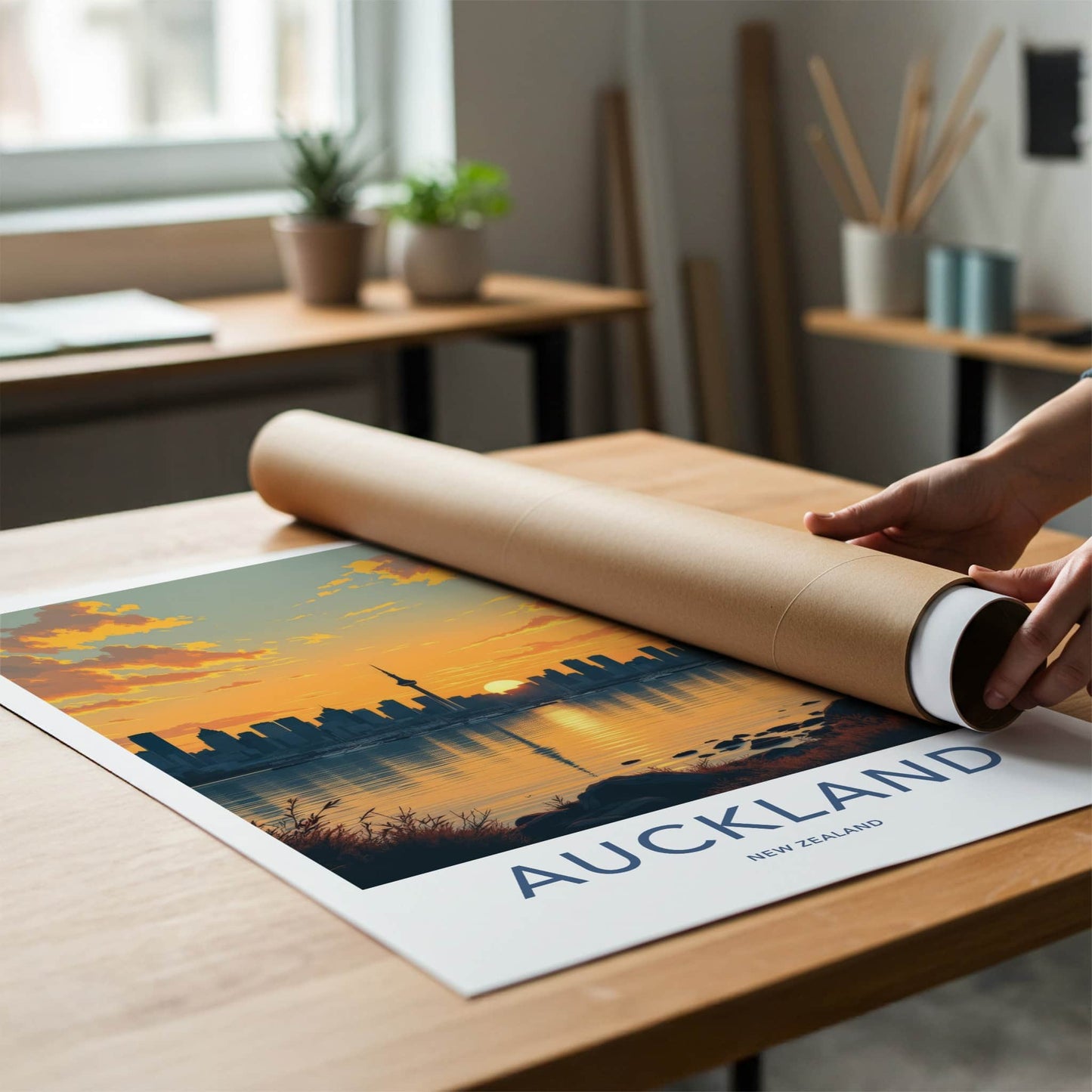 Auckland Poster - New Zealand Travel Art - Sunset City Skyline Home Decor