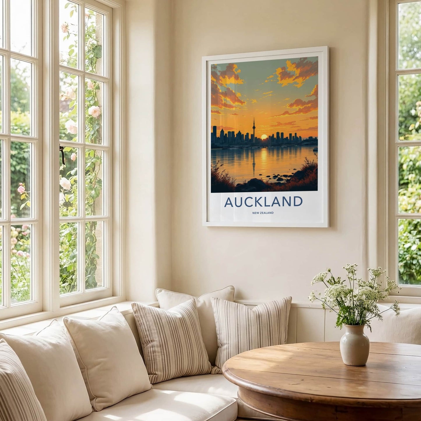Auckland Poster - New Zealand Travel Art - Sunset City Skyline Home Decor