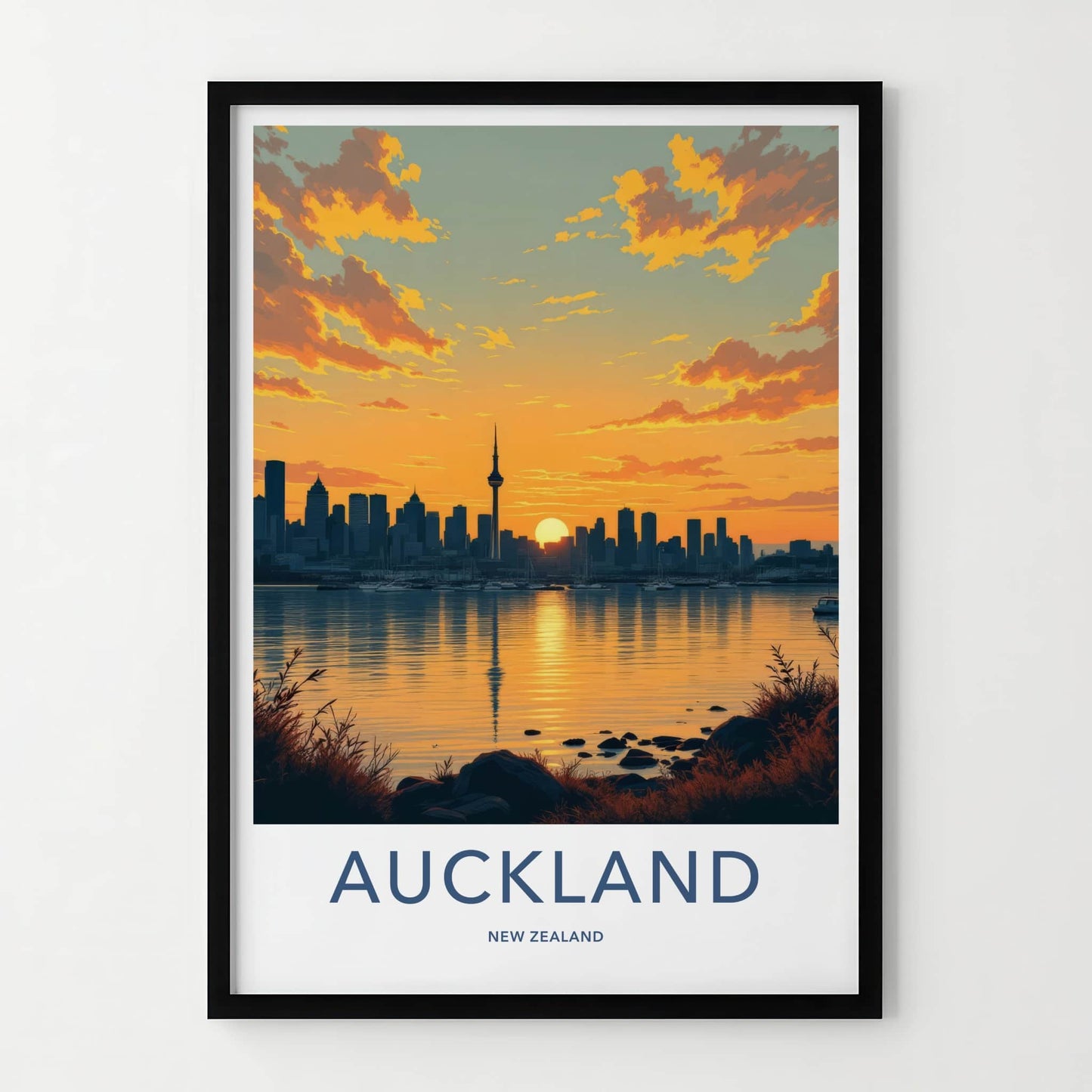 Auckland Poster - New Zealand Travel Art - Sunset City Skyline Home Decor