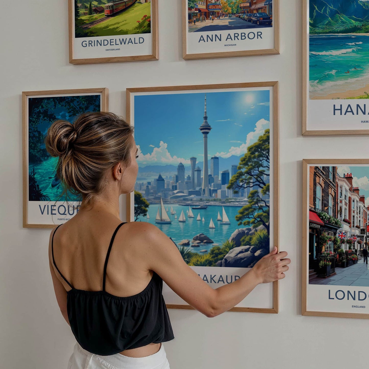 Auckland Poster - New Zealand Travel Print - Sky Tower Waterfront City Home Decor