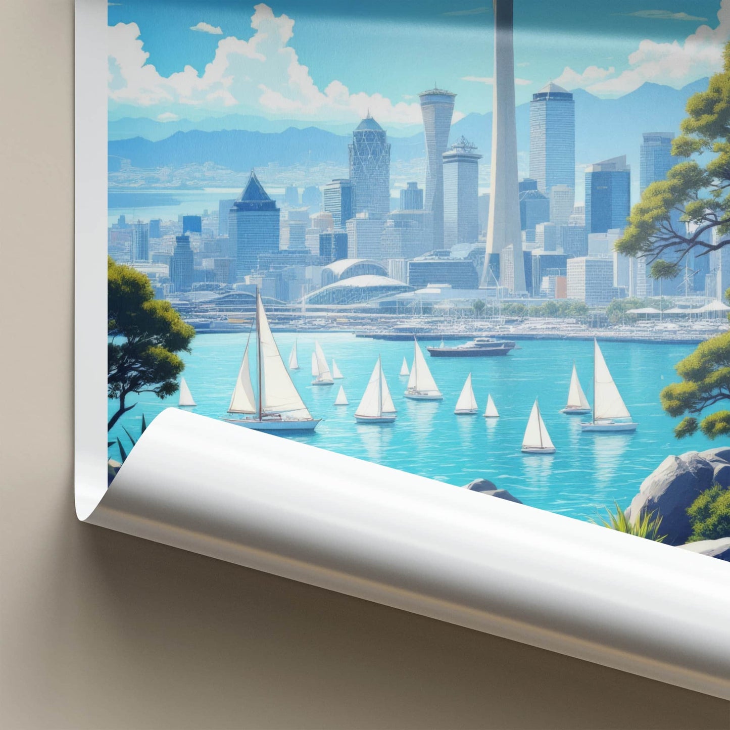 Auckland Poster - New Zealand Travel Print - Sky Tower Waterfront City Home Decor