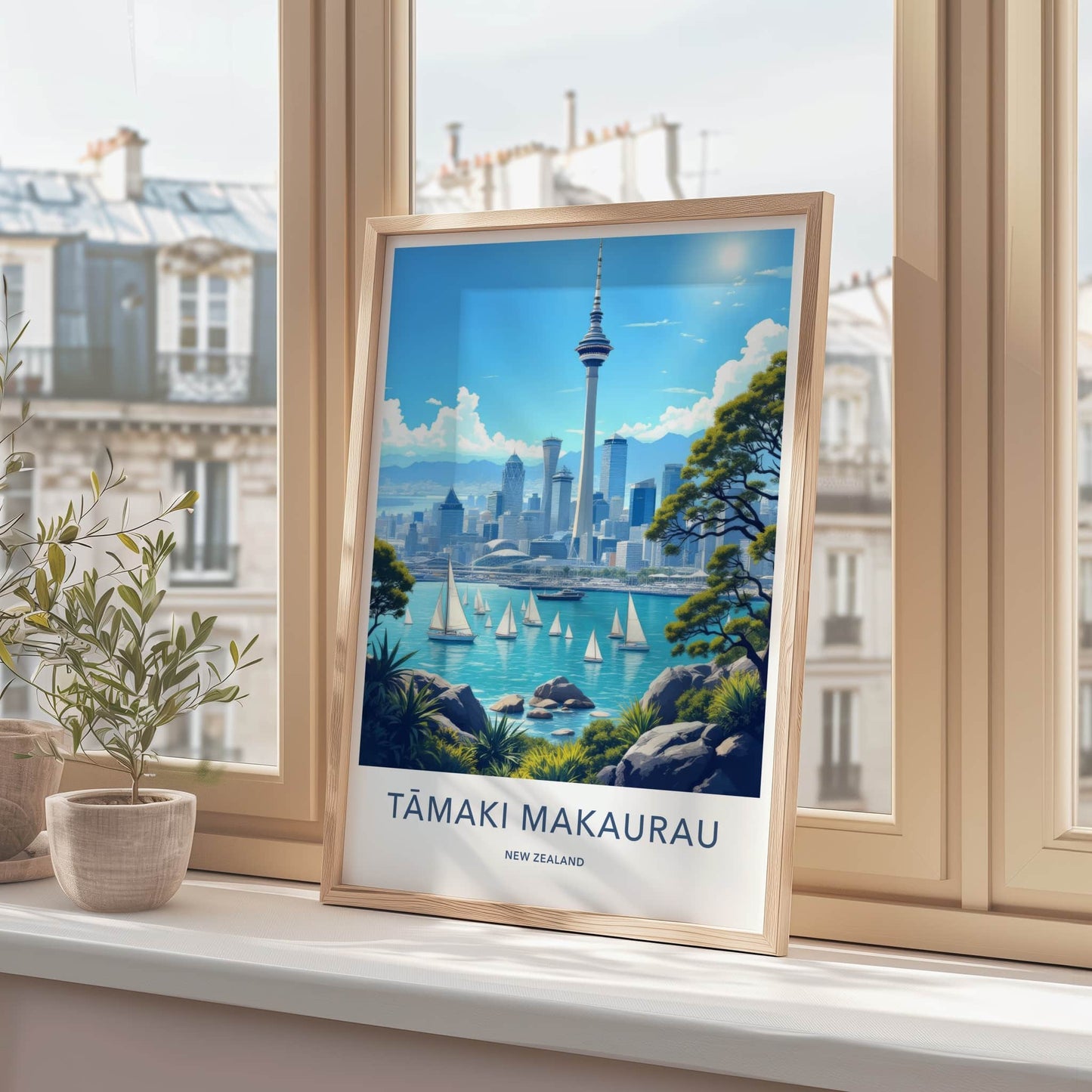 Auckland Poster - New Zealand Travel Print - Sky Tower Waterfront City Home Decor