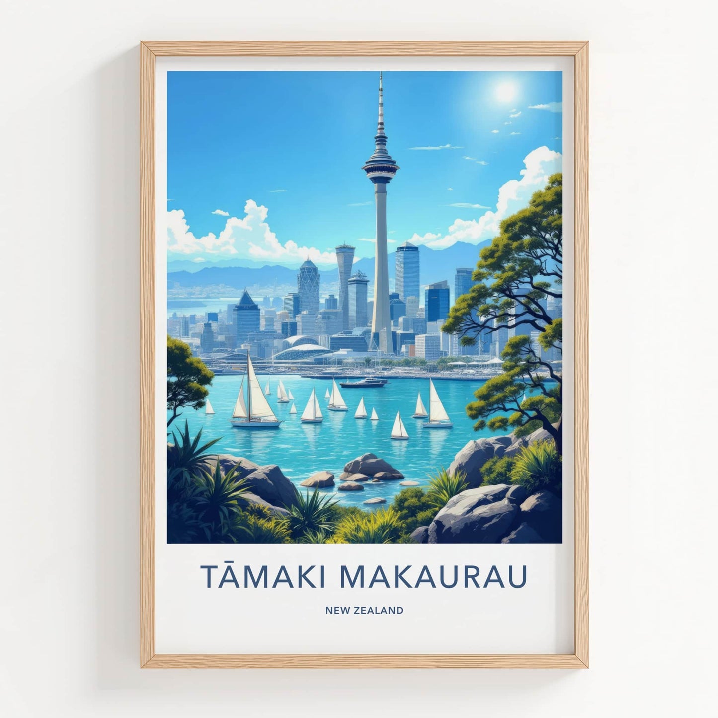 Auckland Poster - New Zealand Travel Print - Sky Tower Waterfront City Home Decor