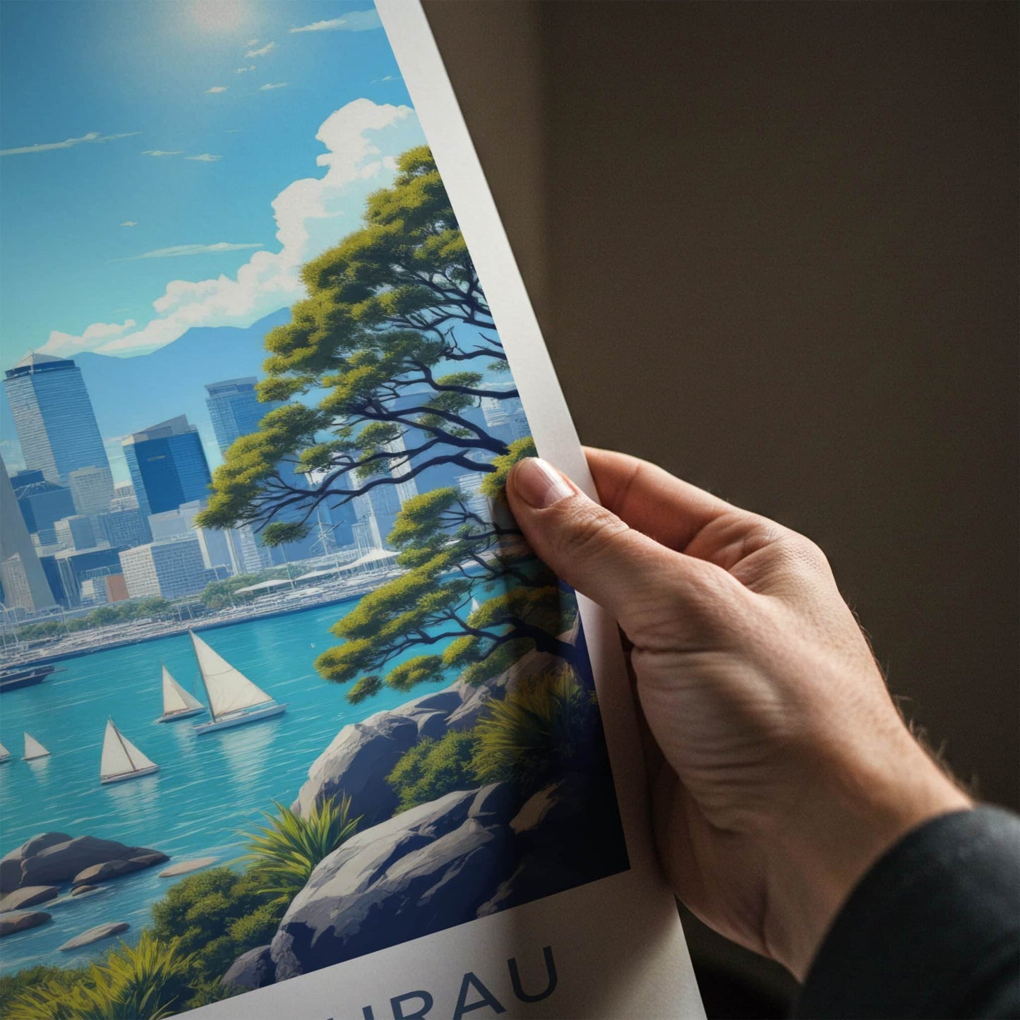 Auckland Poster - New Zealand Travel Print - Sky Tower Waterfront City Home Decor
