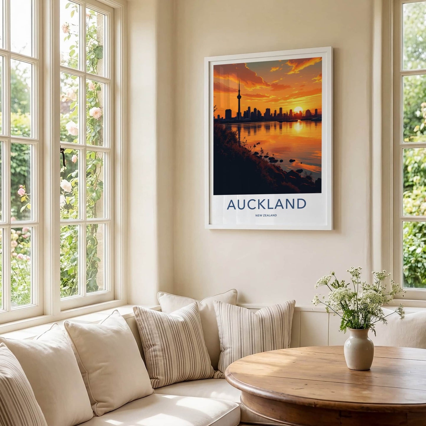 Auckland Poster - New Zealand Travel Print - Sunset City Reflections Wall Decor