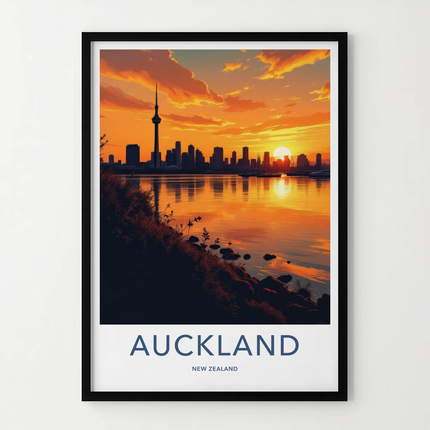 Auckland Poster - New Zealand Travel Print - Sunset City Reflections Wall Decor
