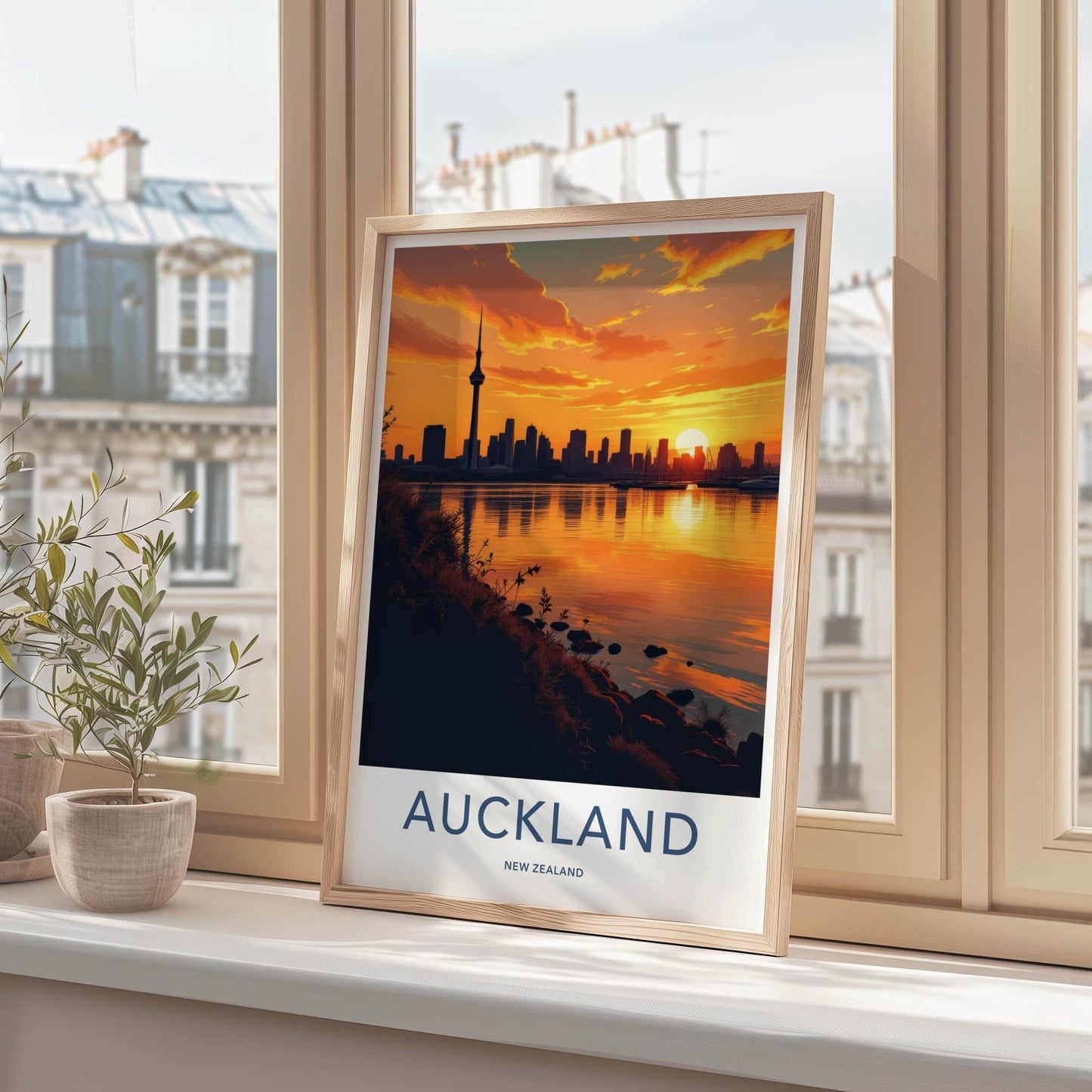 Auckland Poster - New Zealand Travel Print - Sunset City Reflections Wall Decor