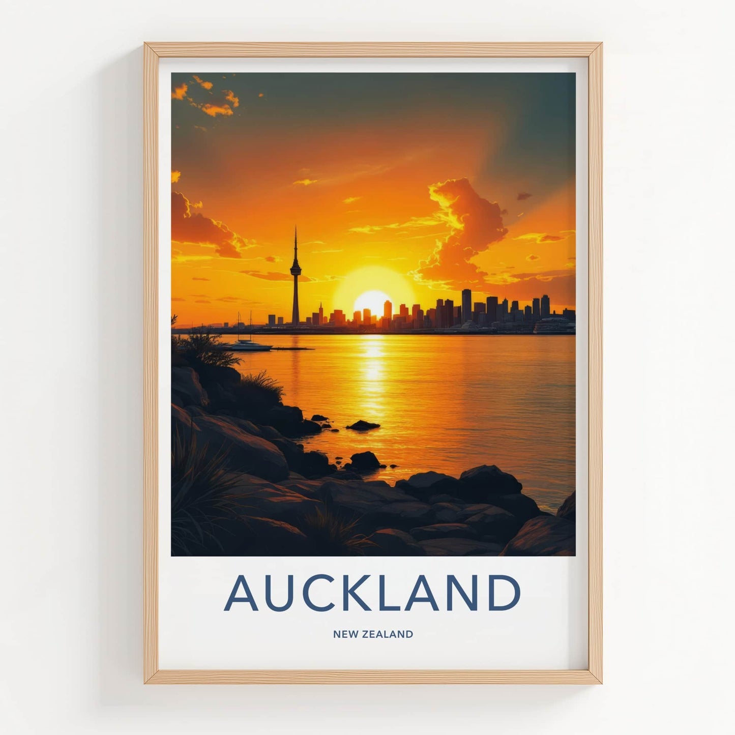 Auckland Poster - New Zealand Wall Art - Radiant Tower Sunset Home Decor