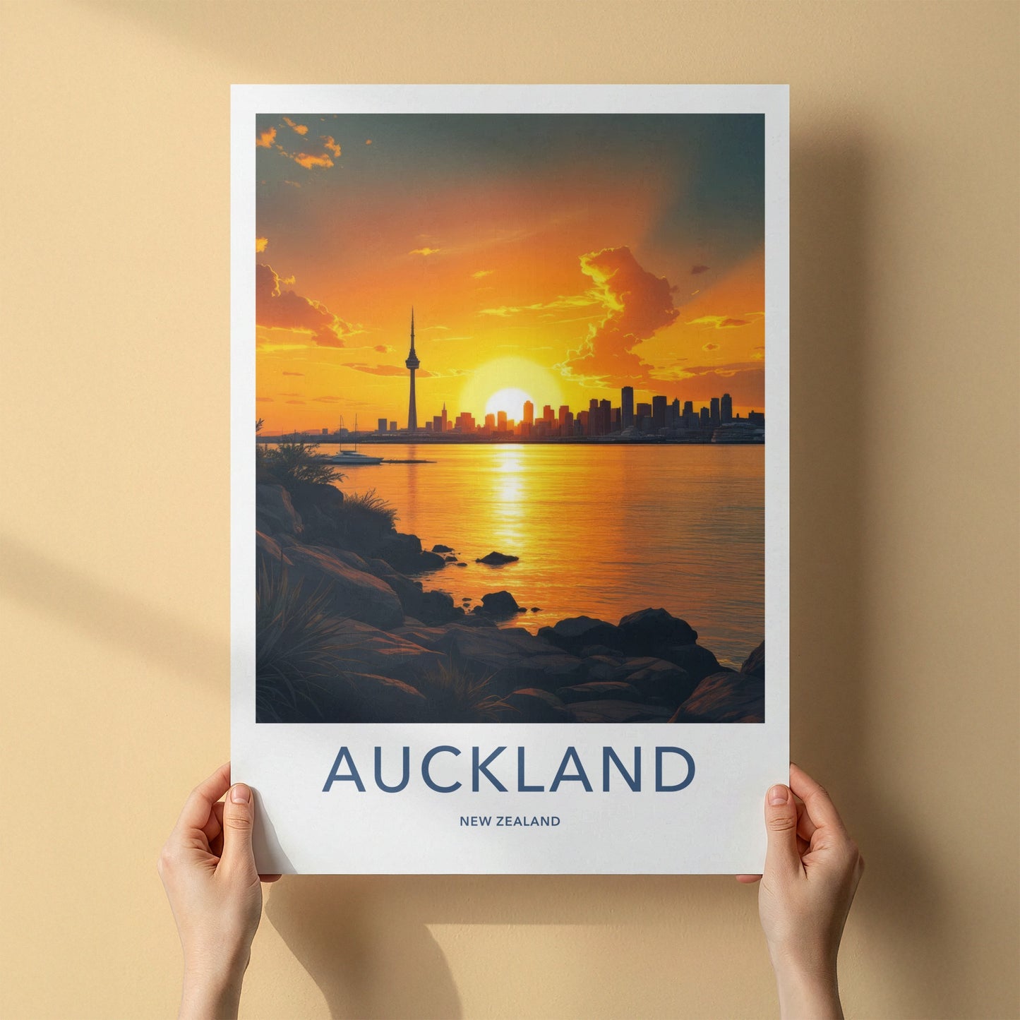 Auckland Poster - New Zealand Wall Art - Radiant Tower Sunset Home Decor