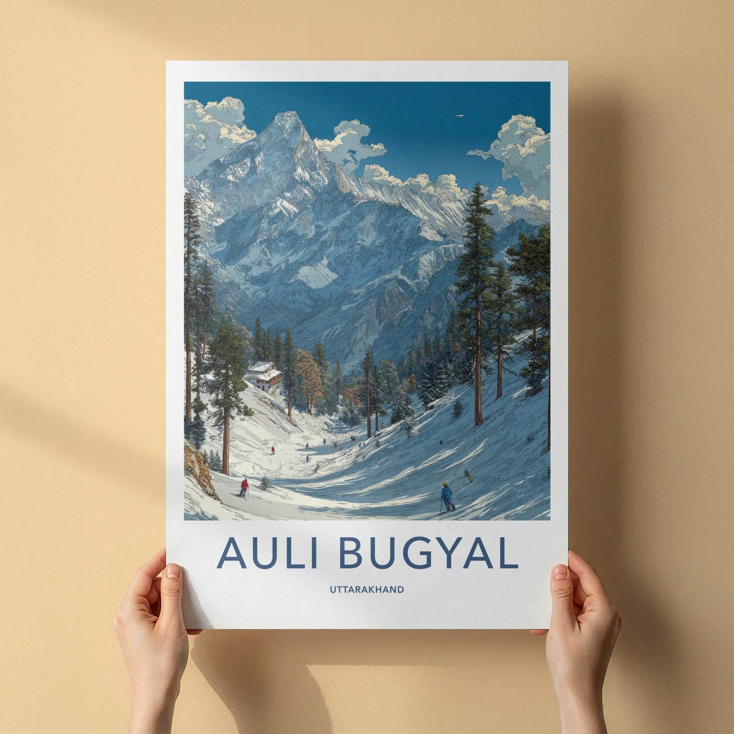 Auli Bugyal Poster - Uttarakhand Travel Art - Snowy Mountain Slope Wall Decor