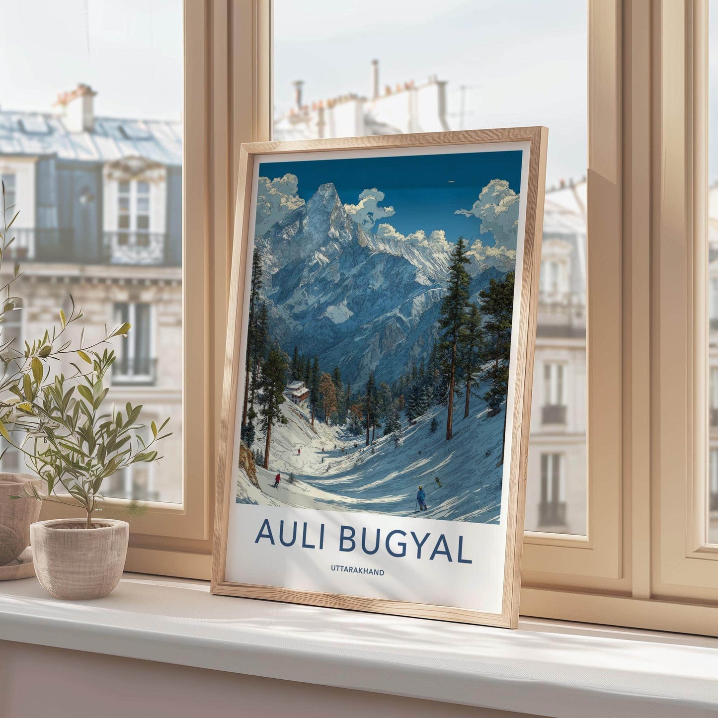 Auli Bugyal Poster - Uttarakhand Travel Art - Snowy Mountain Slope Wall Decor