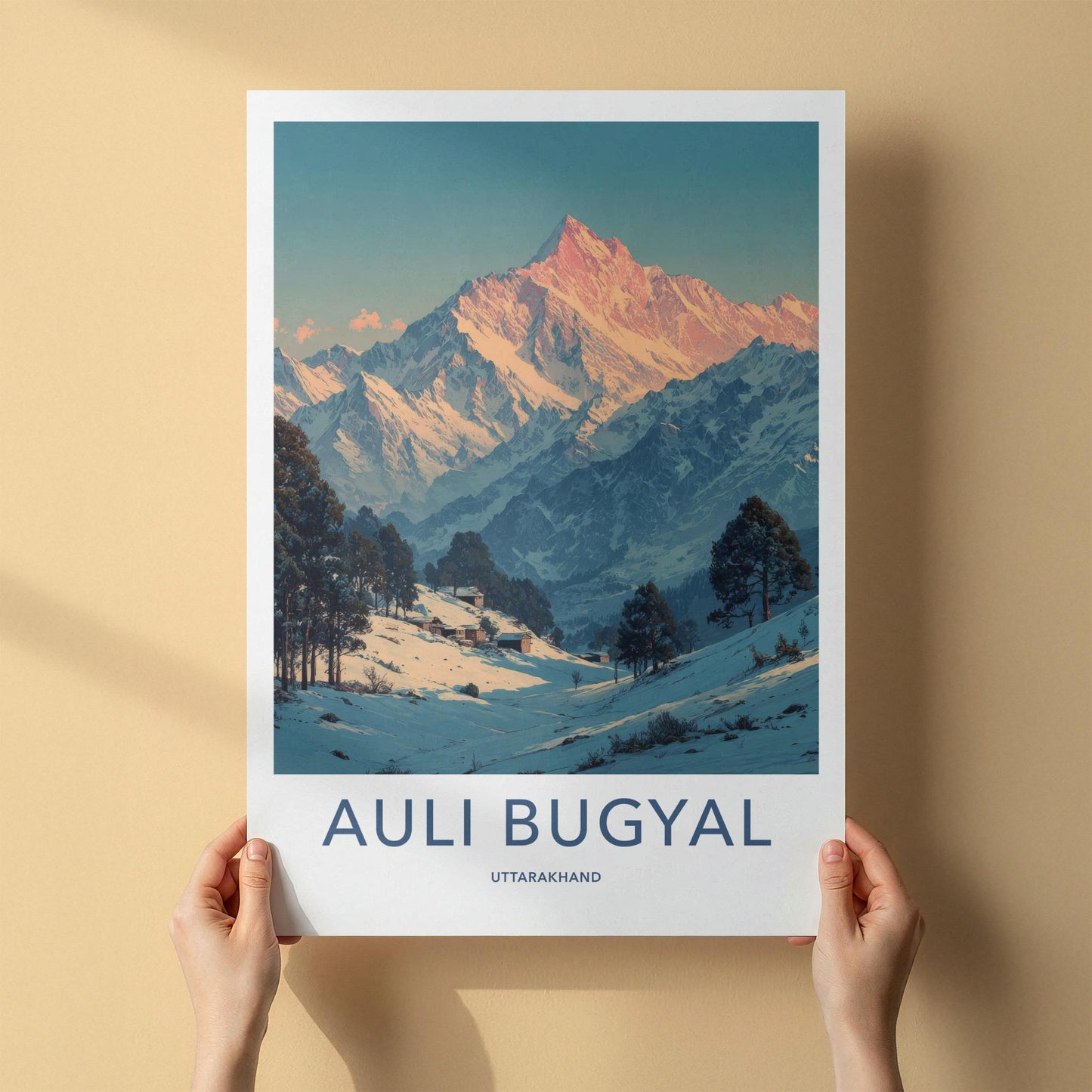 Auli Bugyal Poster - Uttarakhand Travel Art - Snowy Peak View Home Decor