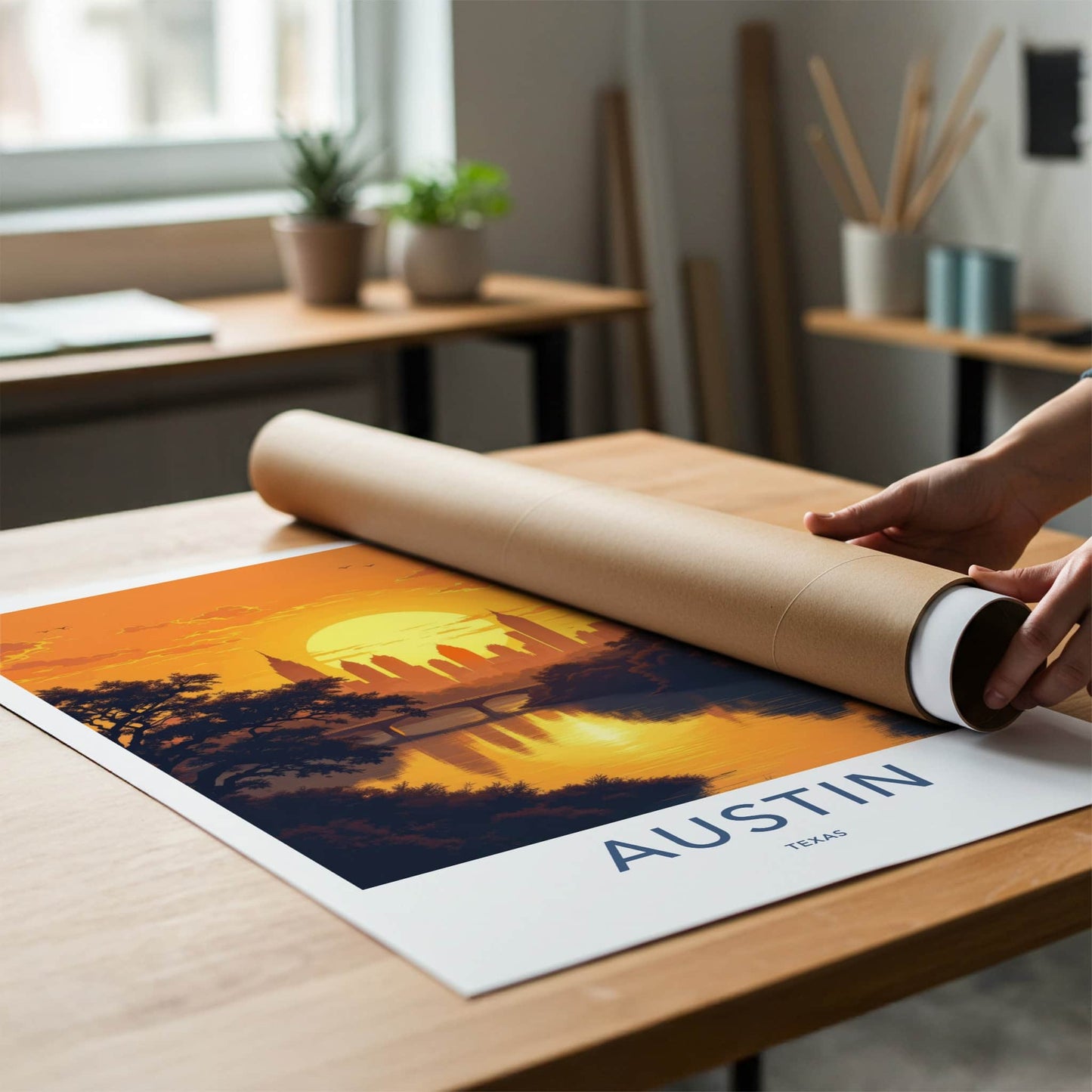 Austin Poster - Texas Art Print - Urban Sunset Skyline Wall Decor