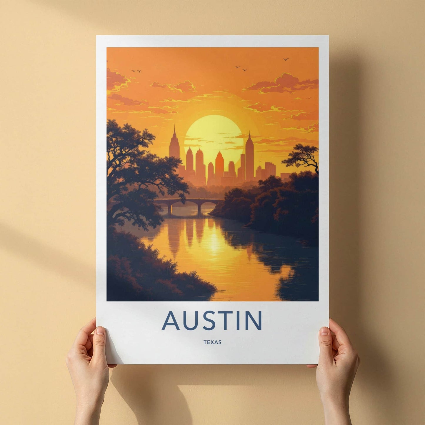 Austin Poster - Texas Art Print - Urban Sunset Skyline Wall Decor