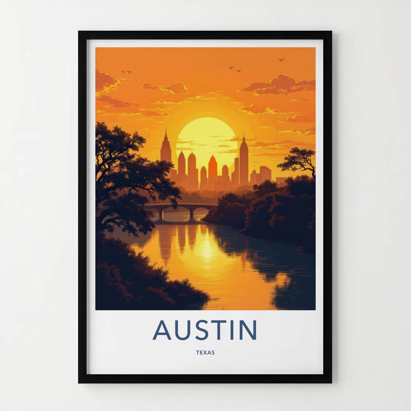 Austin Poster - Texas Art Print - Urban Sunset Skyline Wall Decor