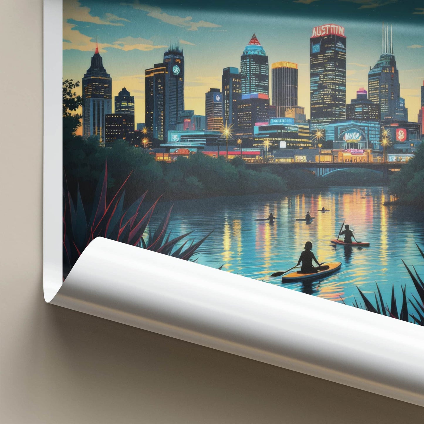 Austin Poster - Texas Framed Art - Skyline River Kayakers Gallery Art