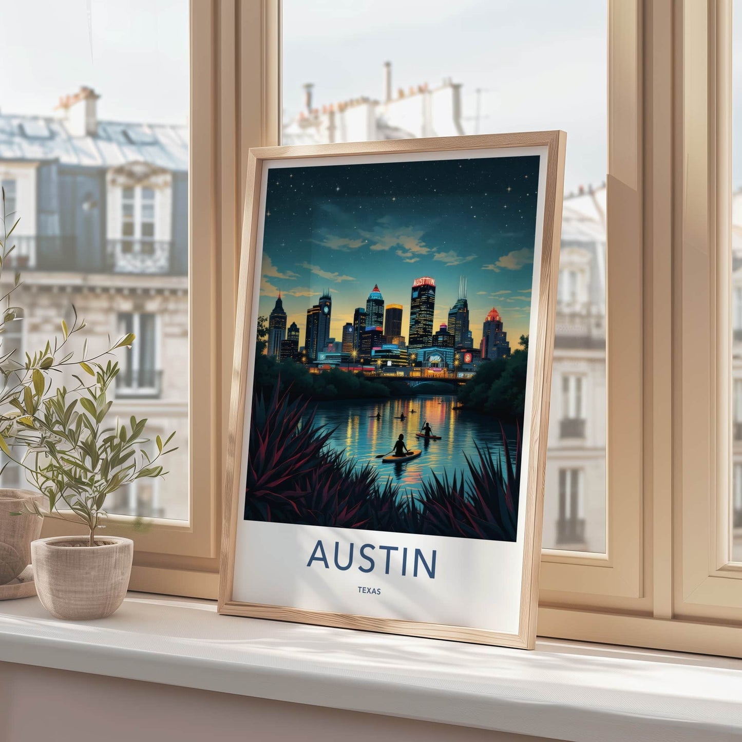 Austin Poster - Texas Framed Art - Skyline River Kayakers Gallery Art