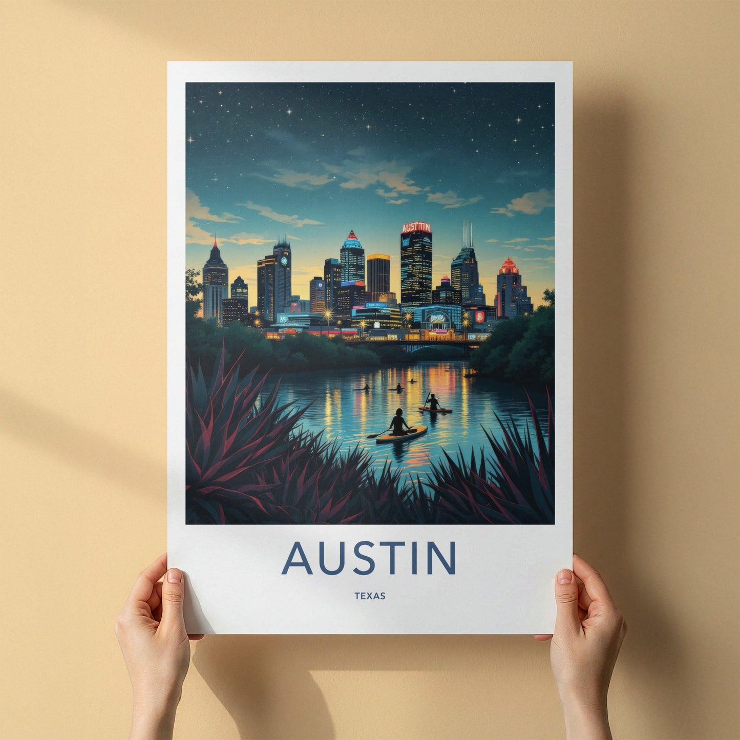 Austin Poster - Texas Framed Art - Skyline River Kayakers Gallery Art