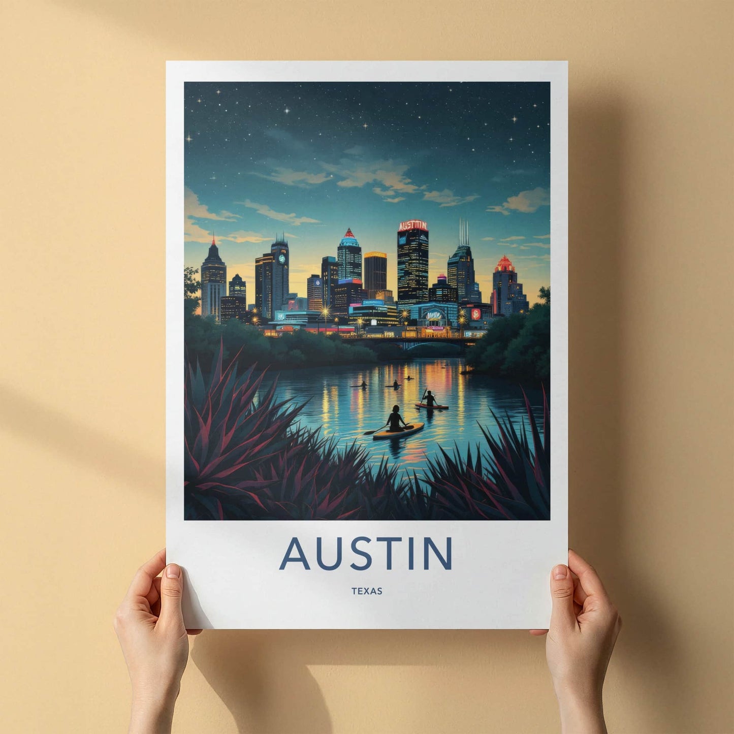 Austin Poster - Texas Framed Art - Skyline River Kayakers Gallery Art