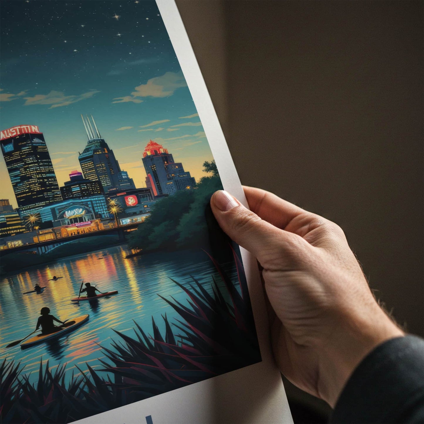 Austin Poster - Texas Framed Art - Skyline River Kayakers Gallery Art