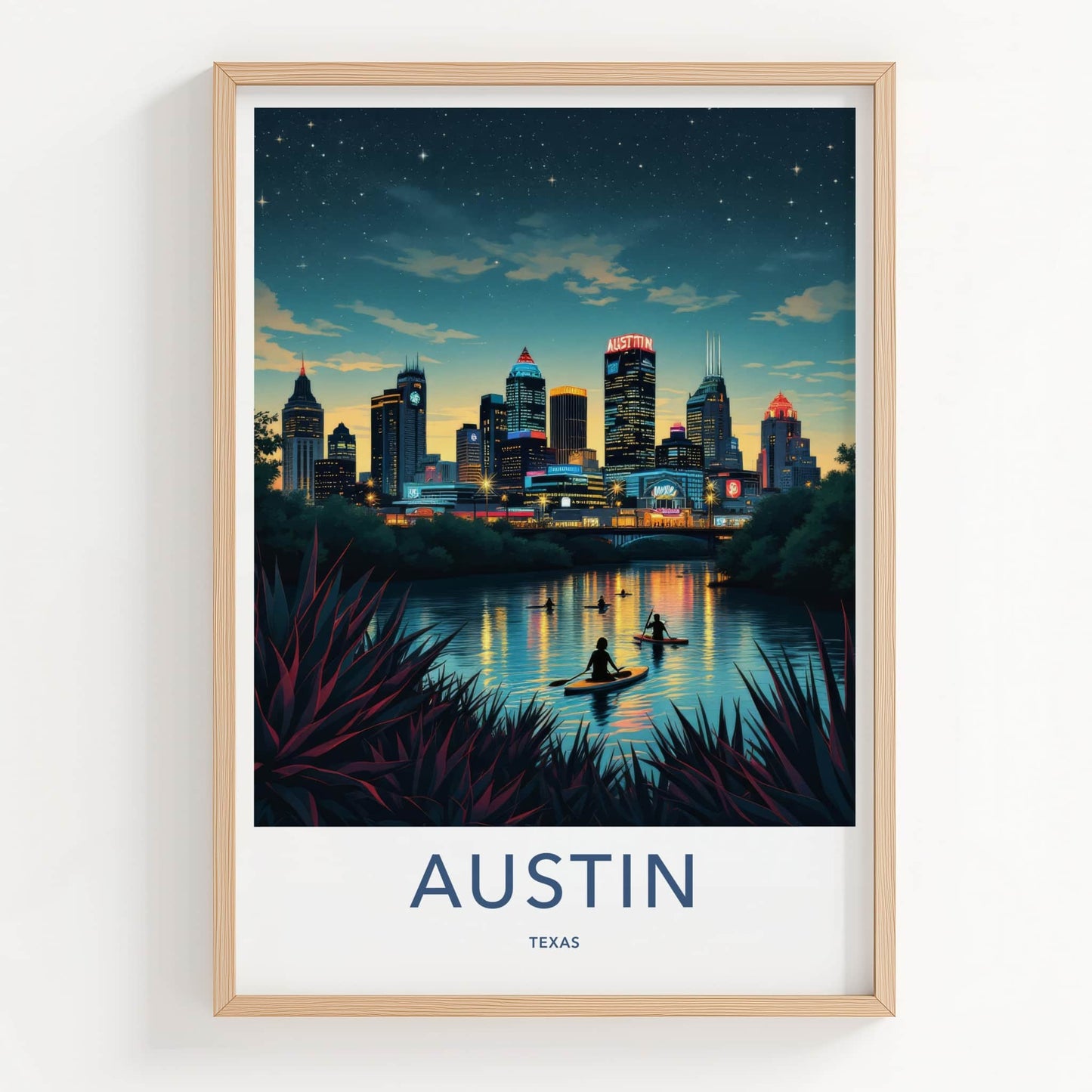 Austin Poster - Texas Framed Art - Skyline River Kayakers Gallery Art