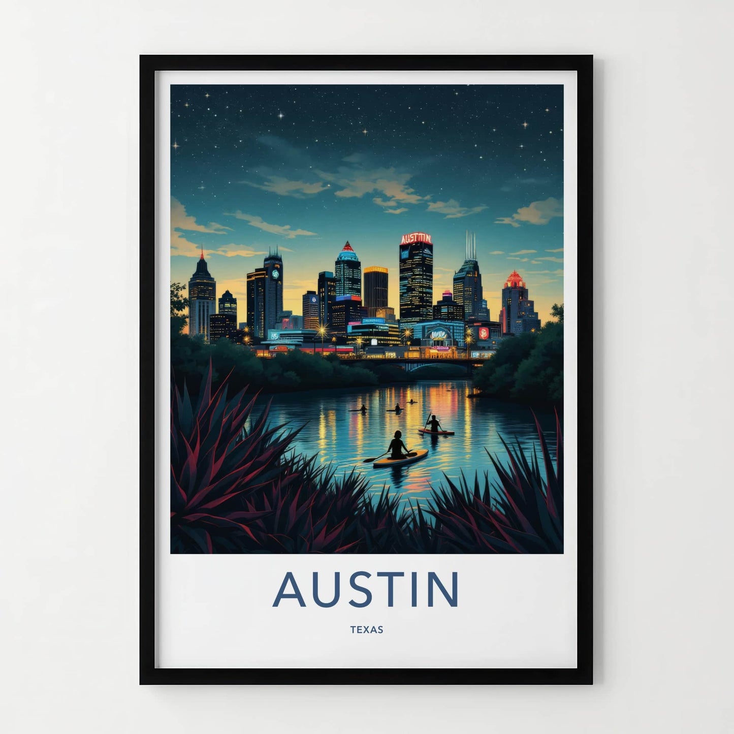 Austin Poster - Texas Framed Art - Skyline River Kayakers Gallery Art