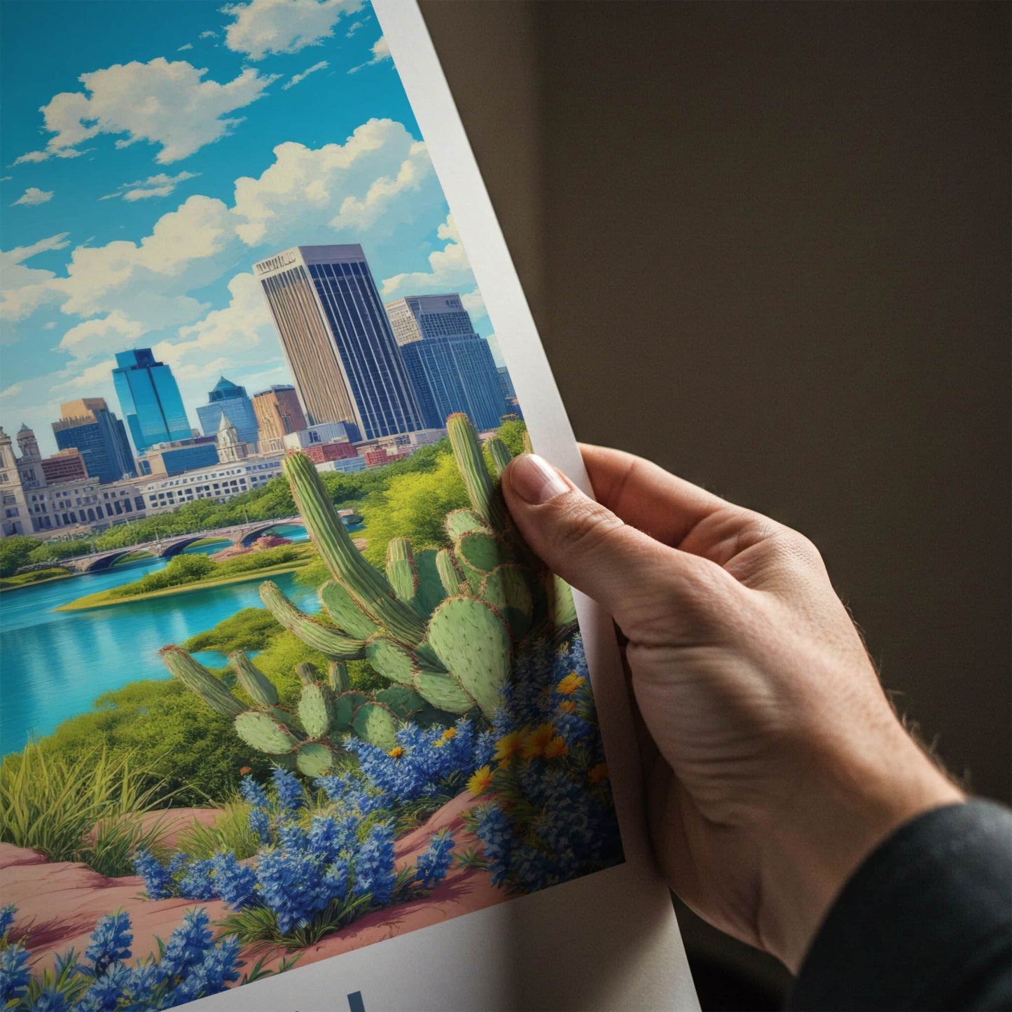 Austin Poster - Texas Travel Art - Capitol River Bluebonnets Home Decor