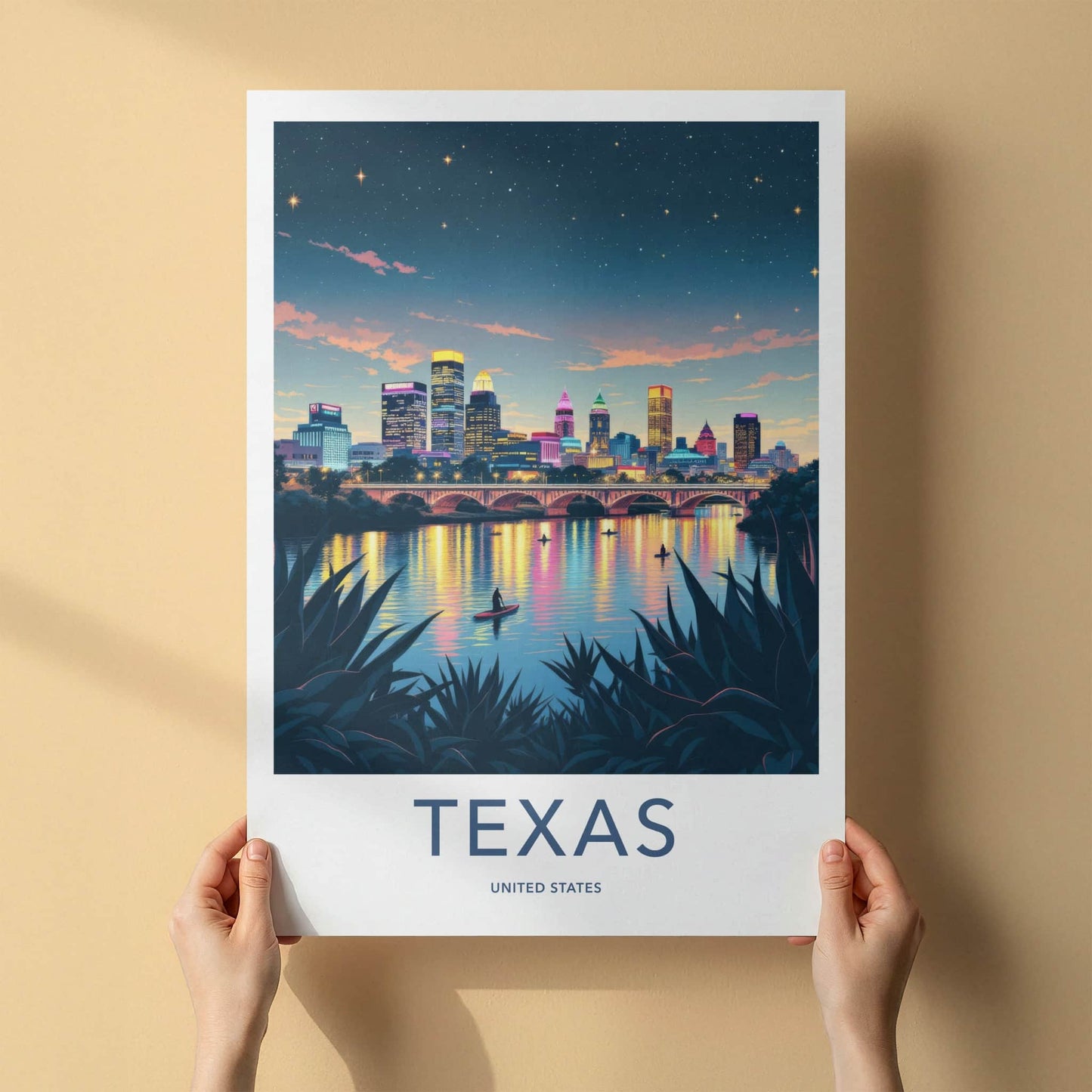 Austin Poster - Texas Travel Art - Vibrant River Skyline Home Decor