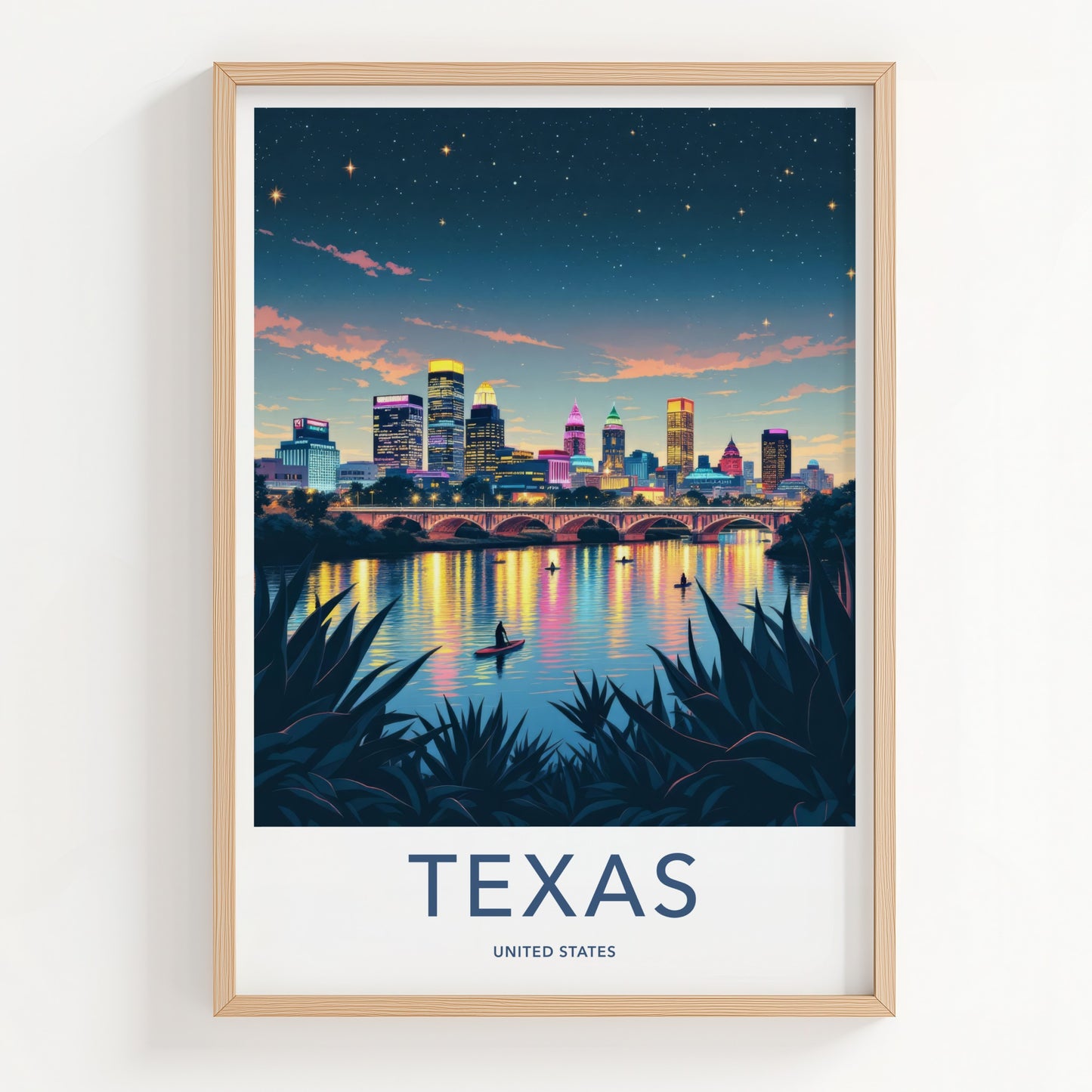 Austin Poster - Texas Travel Art - Vibrant River Skyline Home Decor