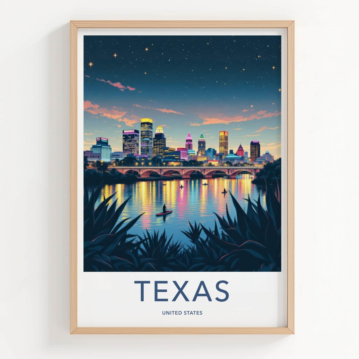 Austin Poster - Texas Travel Art - Vibrant River Skyline Home Decor