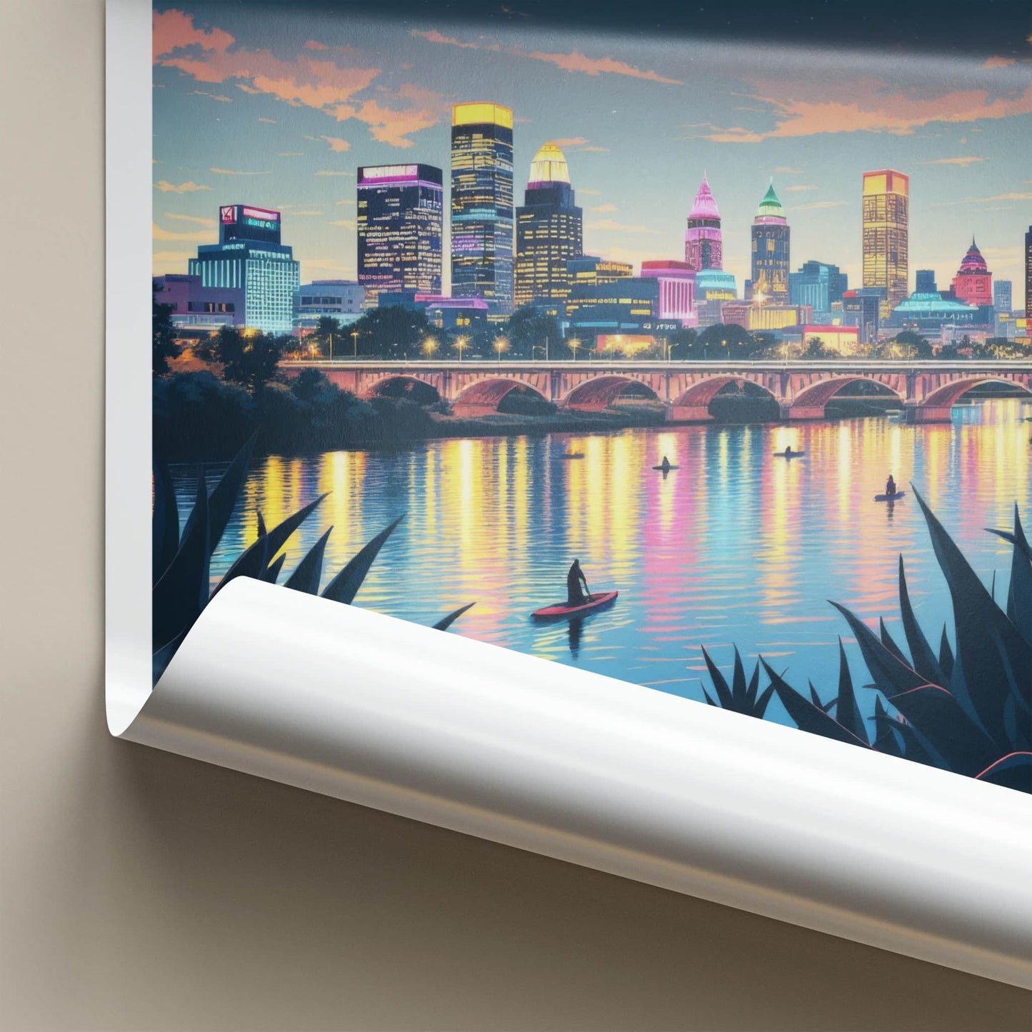 Austin Poster - Texas Travel Art - Vibrant River Skyline Home Decor