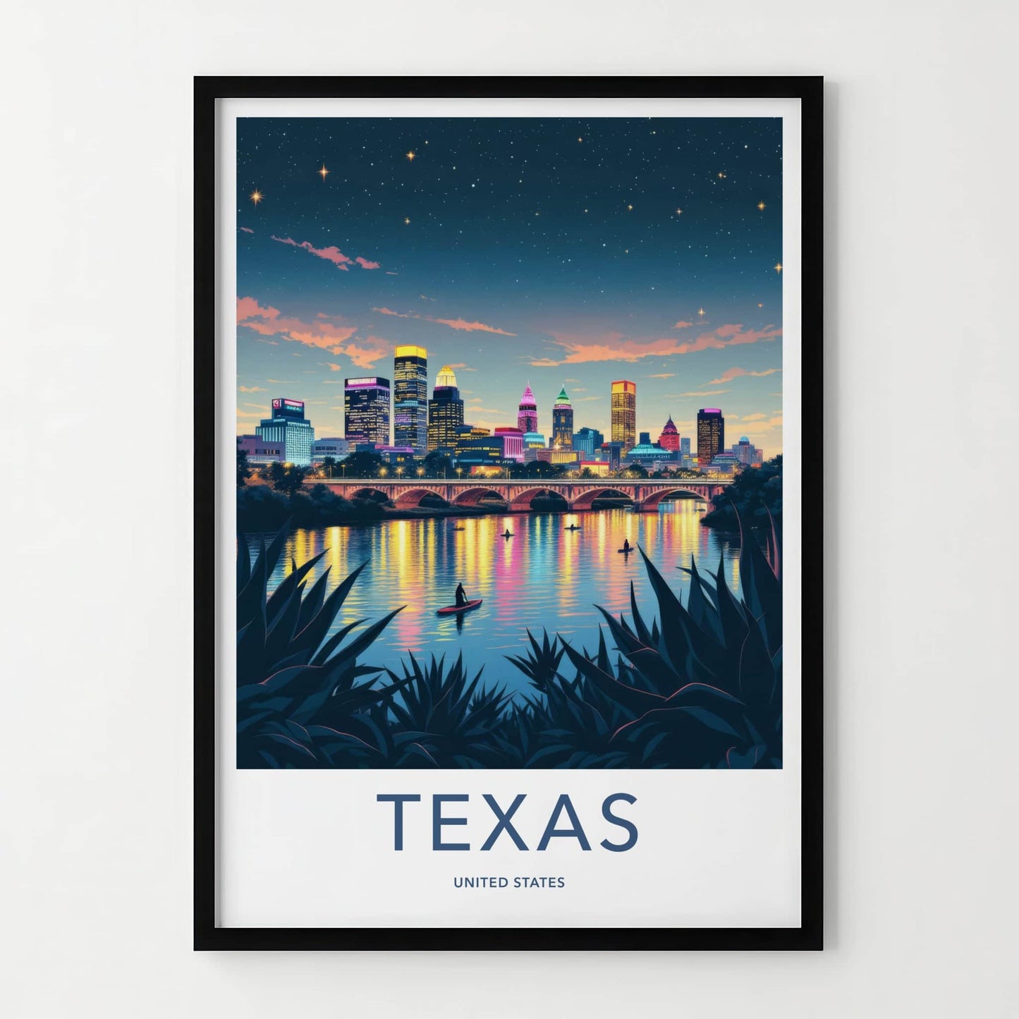 Austin Poster - Texas Travel Art - Vibrant River Skyline Home Decor