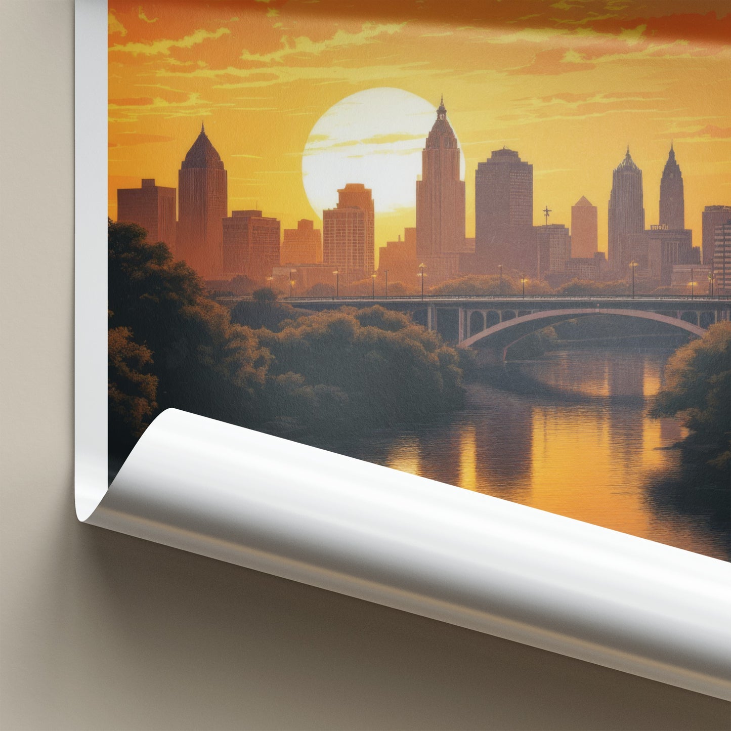 Austin Poster - Texas Travel Art - Vibrant River Sunset Home Decor