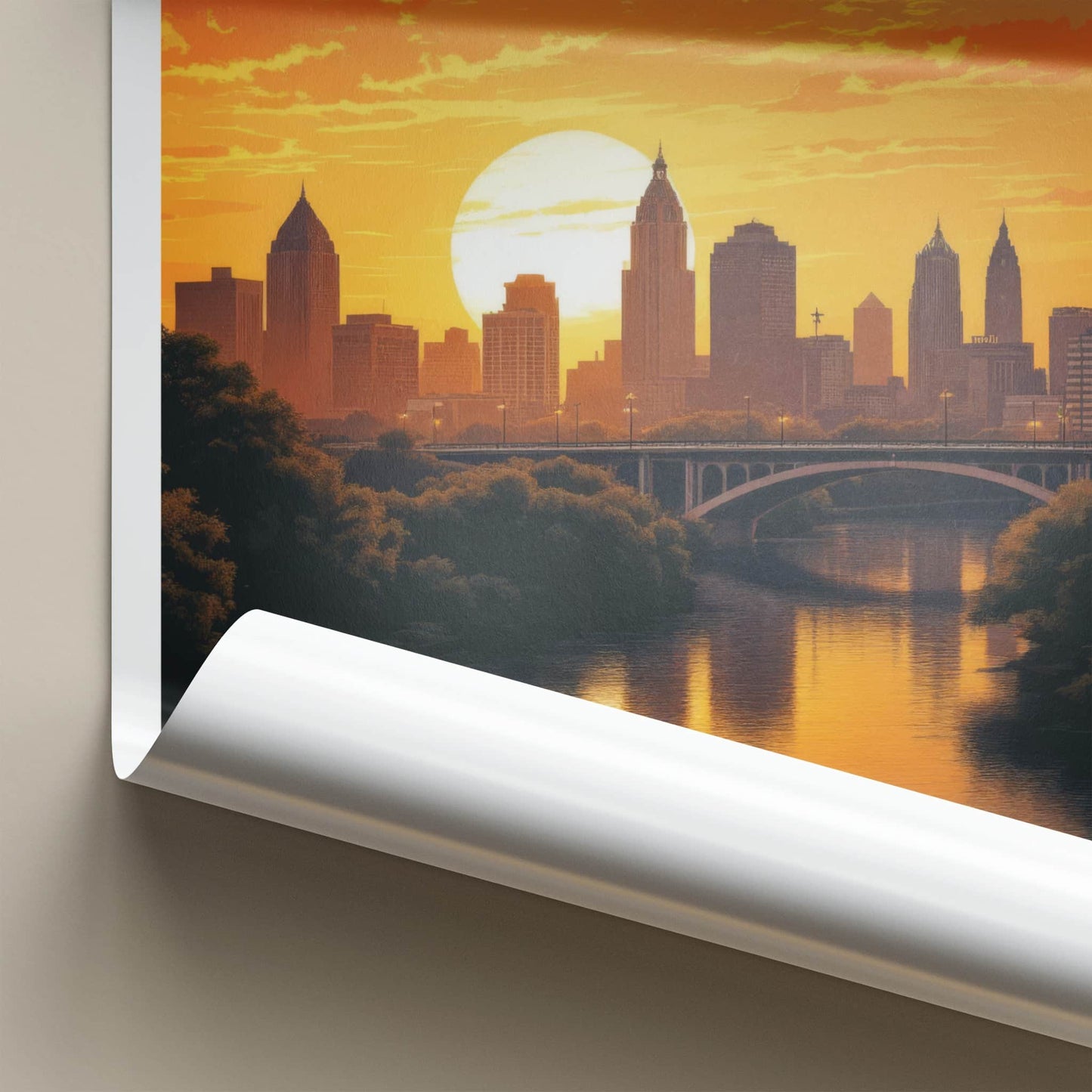 Austin Poster - Texas Travel Art - Vibrant River Sunset Home Decor