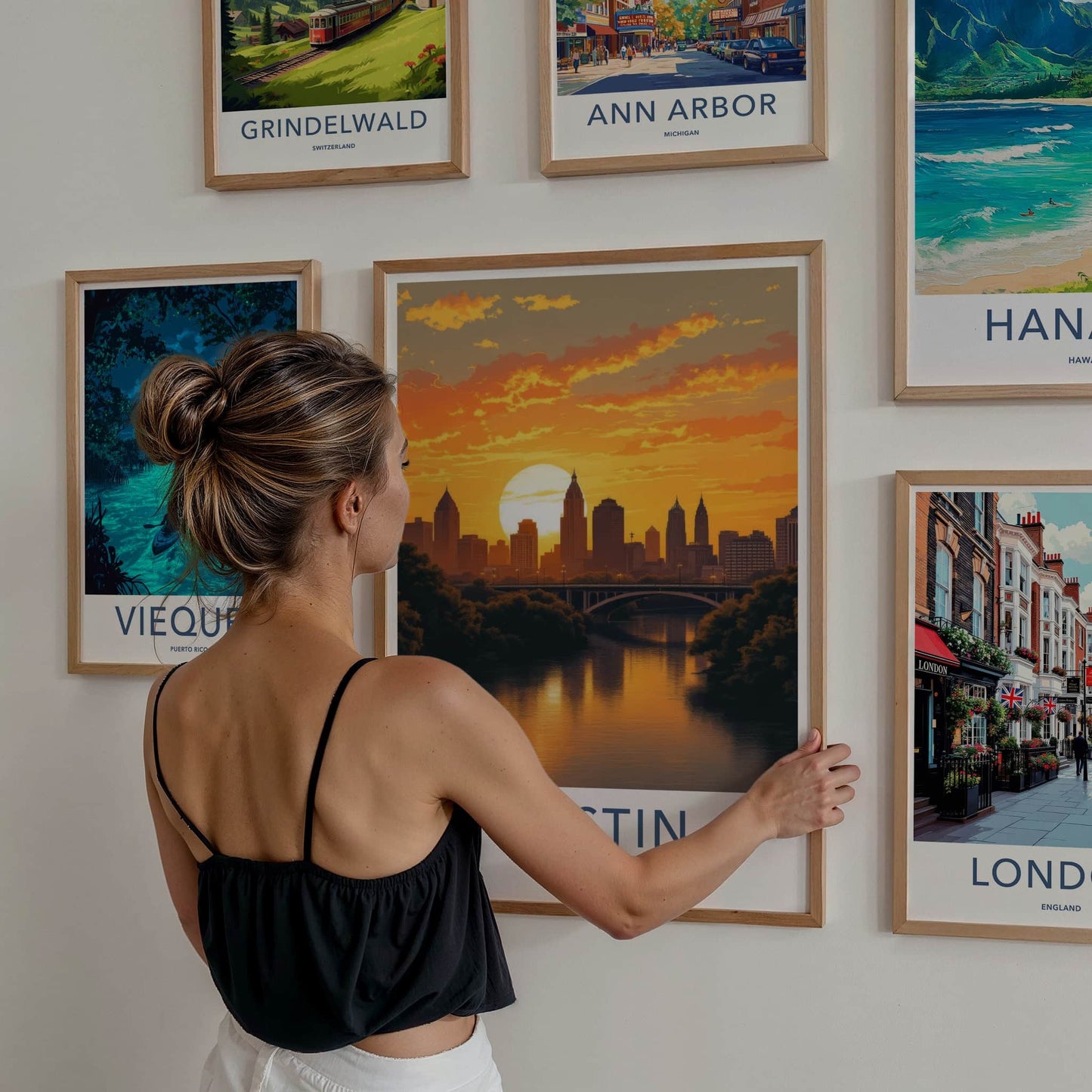 Austin Poster - Texas Travel Art - Vibrant River Sunset Home Decor