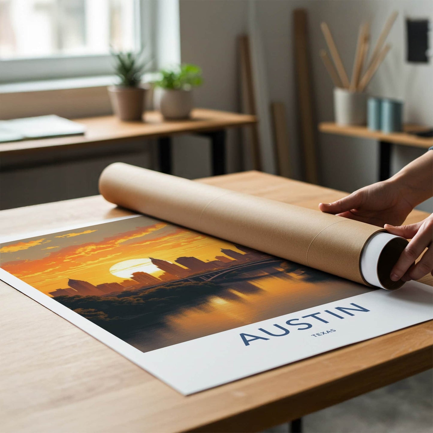Austin Poster - Texas Travel Art - Vibrant River Sunset Home Decor