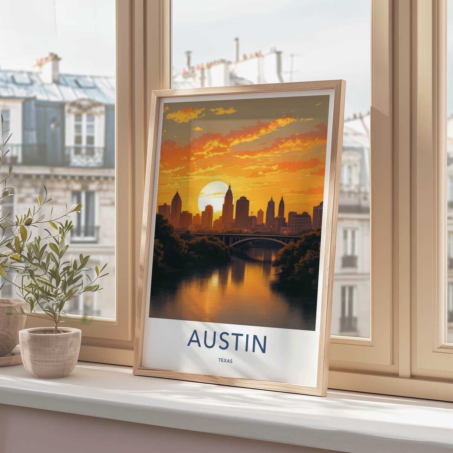 Austin Poster - Texas Travel Art - Vibrant River Sunset Home Decor