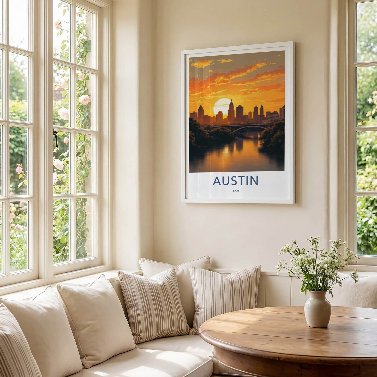 Austin Poster - Texas Travel Art - Vibrant River Sunset Home Decor