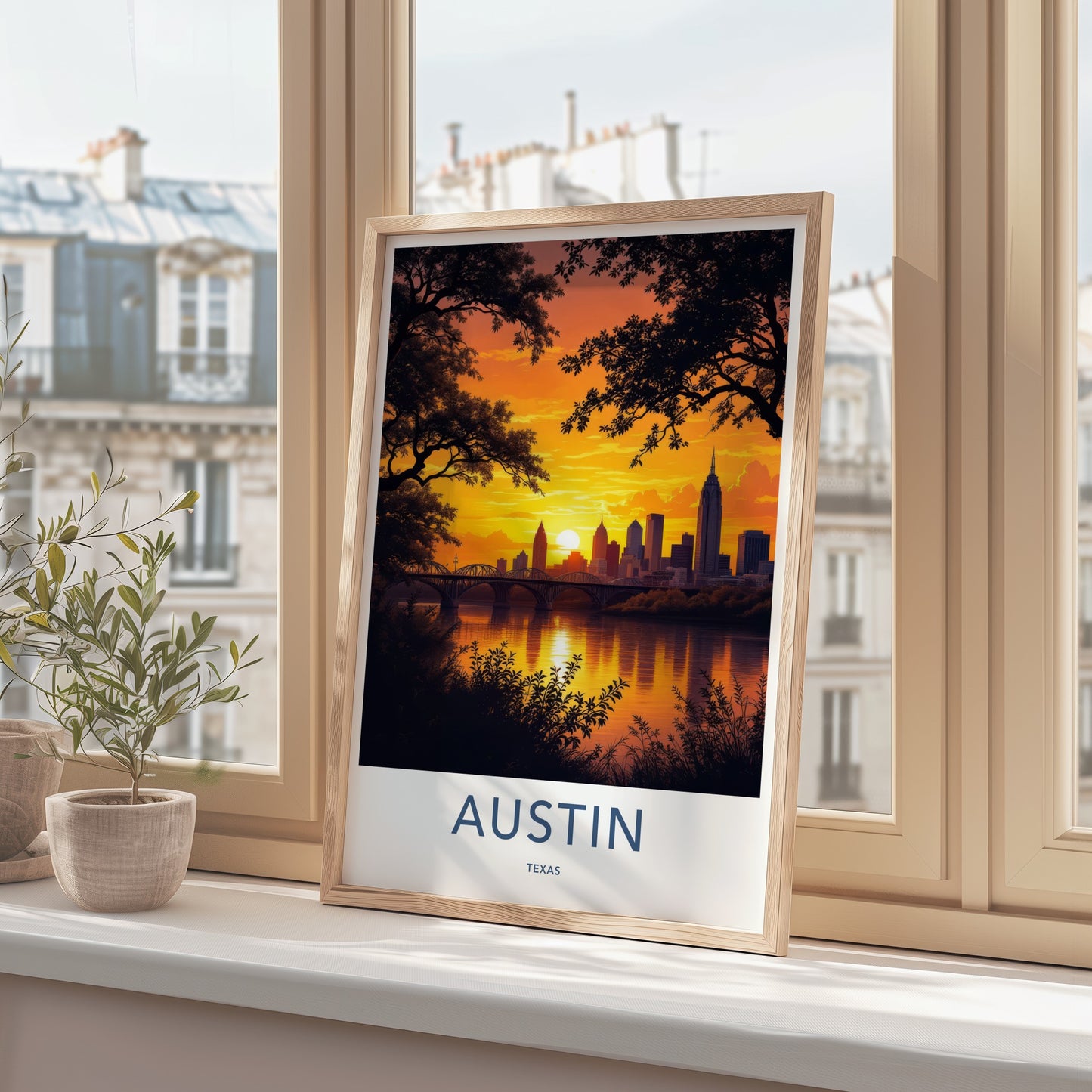 Austin Poster - Texas Wall Art - Reflecting Cityscape Vista Home Decor