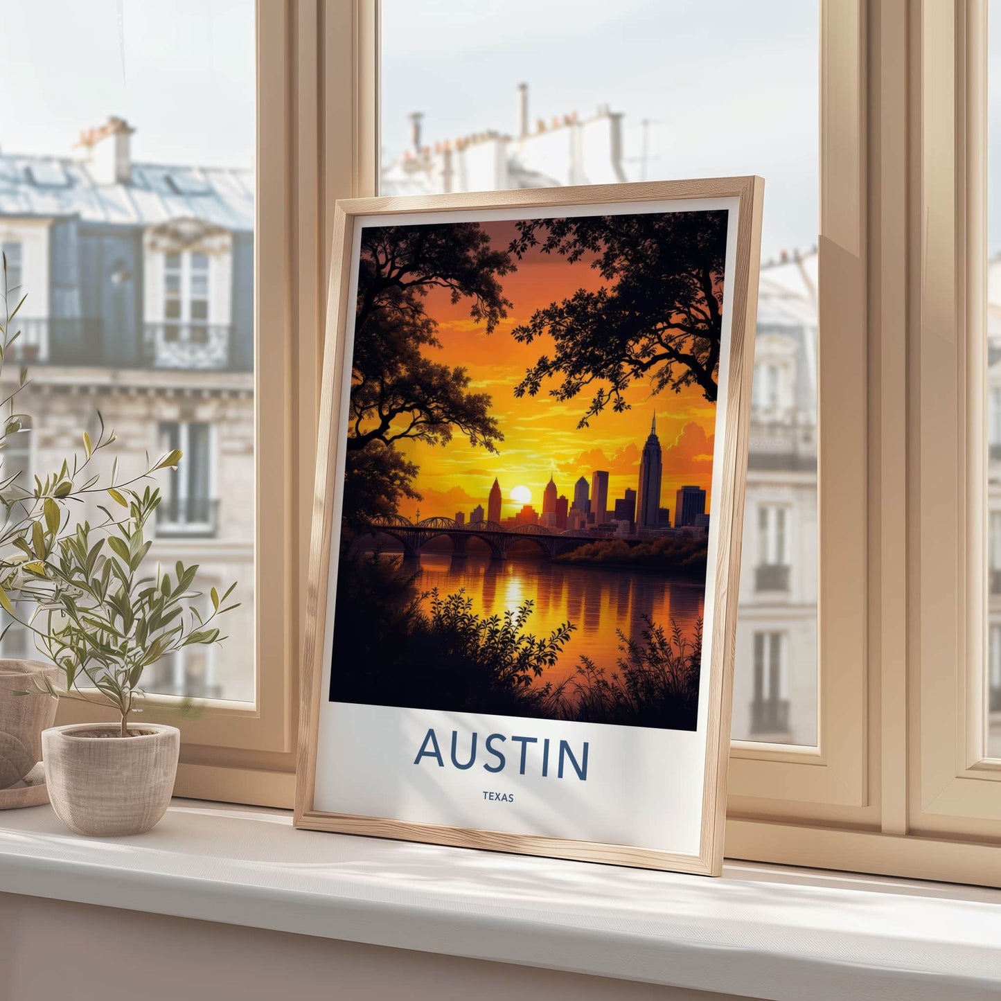 Austin Poster - Texas Wall Art - Reflecting Cityscape Vista Home Decor